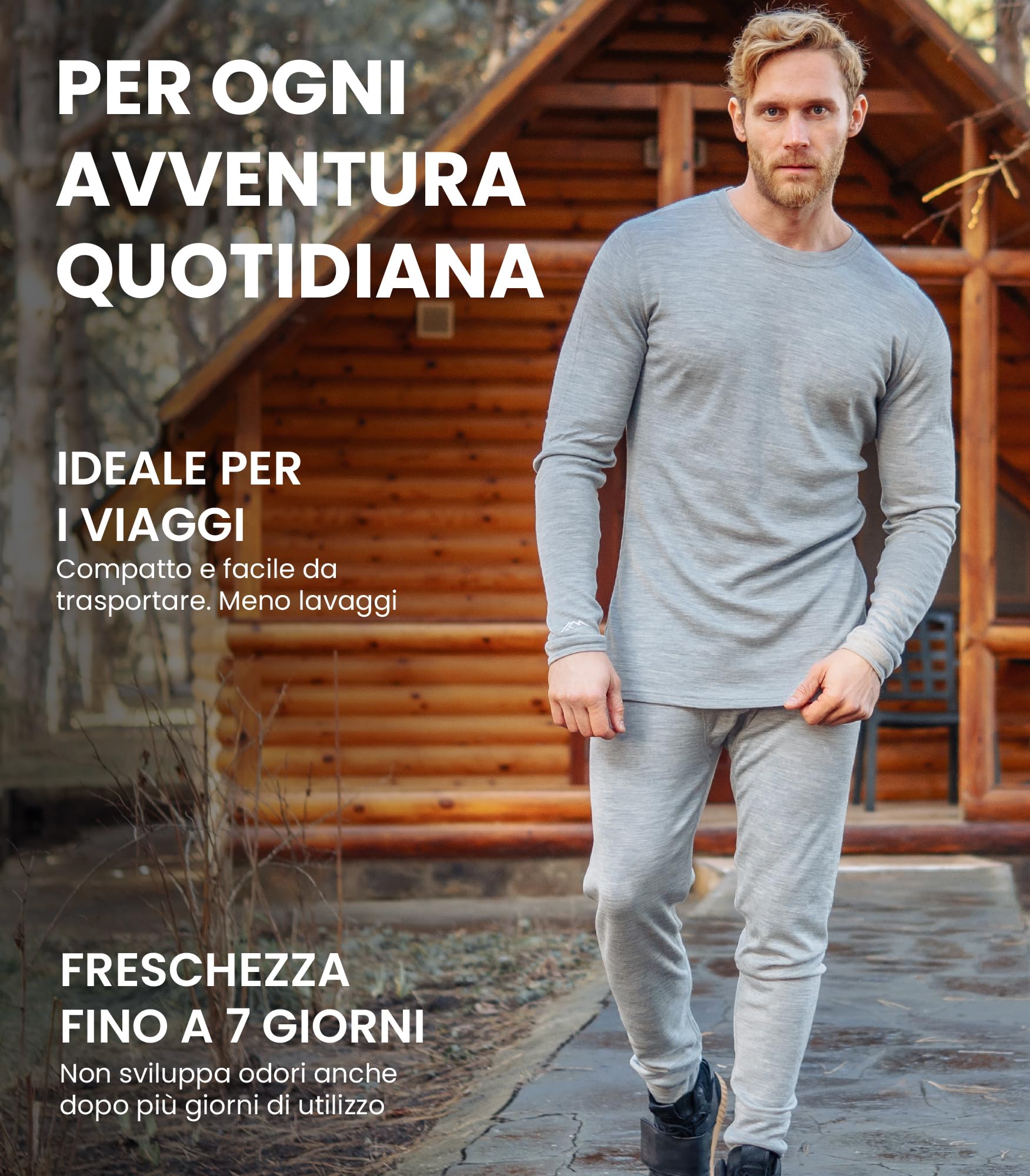 Merino.tech Intimo Termico Uomo Lana Merinos - Completo Termico Uomo Maglia e Pantaloni con Calzini Leggero, Medio, Pesante