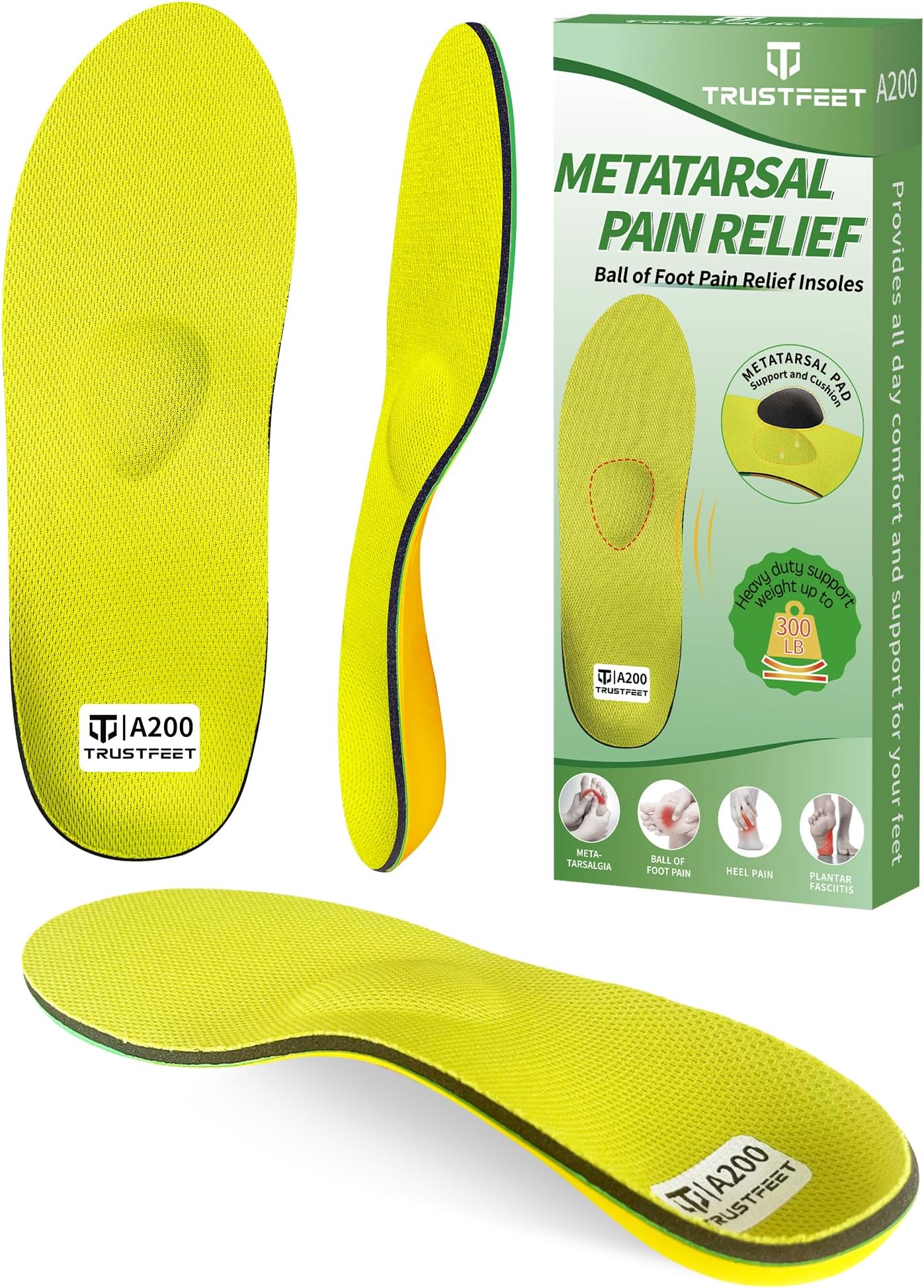 Trustfeet Ball of Foot Pain Relief Shoe Insoles for Morton's Neuroma,Metatarsalgia,Foot Pain, Arch Support Inserts for Metatarsal Pain Relief,Plantar Fasciitis,Orthotic Insoles for Men Women-I
