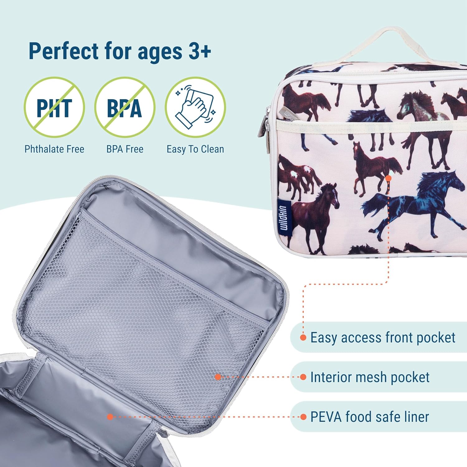Wildkin 15 Inch Kids Backpack Bundle with Lunch Box Bag (Horse Dreams)
