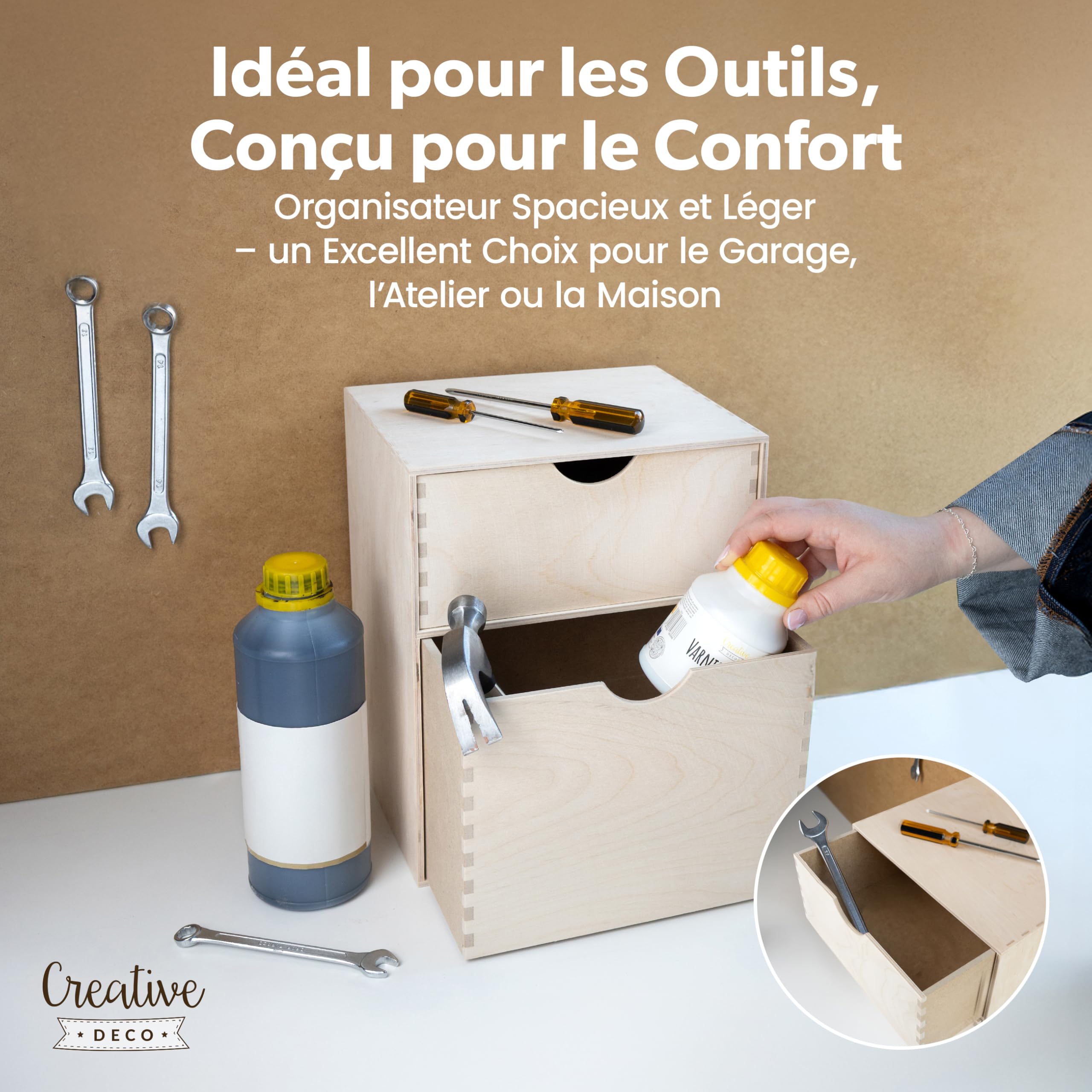 Creative Deco Petite Commode Bois | 2 Tiroir | 25 x 20 x 31 cm | Organisateur Bureau | Rangement Bureau | Organiseur Bureau | Petit Meuble Rangement | Rangement bureau organisateur