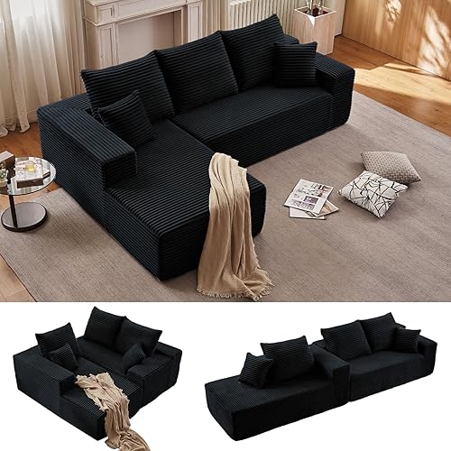 96" Cloud Sectional Couch with L-Shape Chaise, Modern Corduroy Boneless
