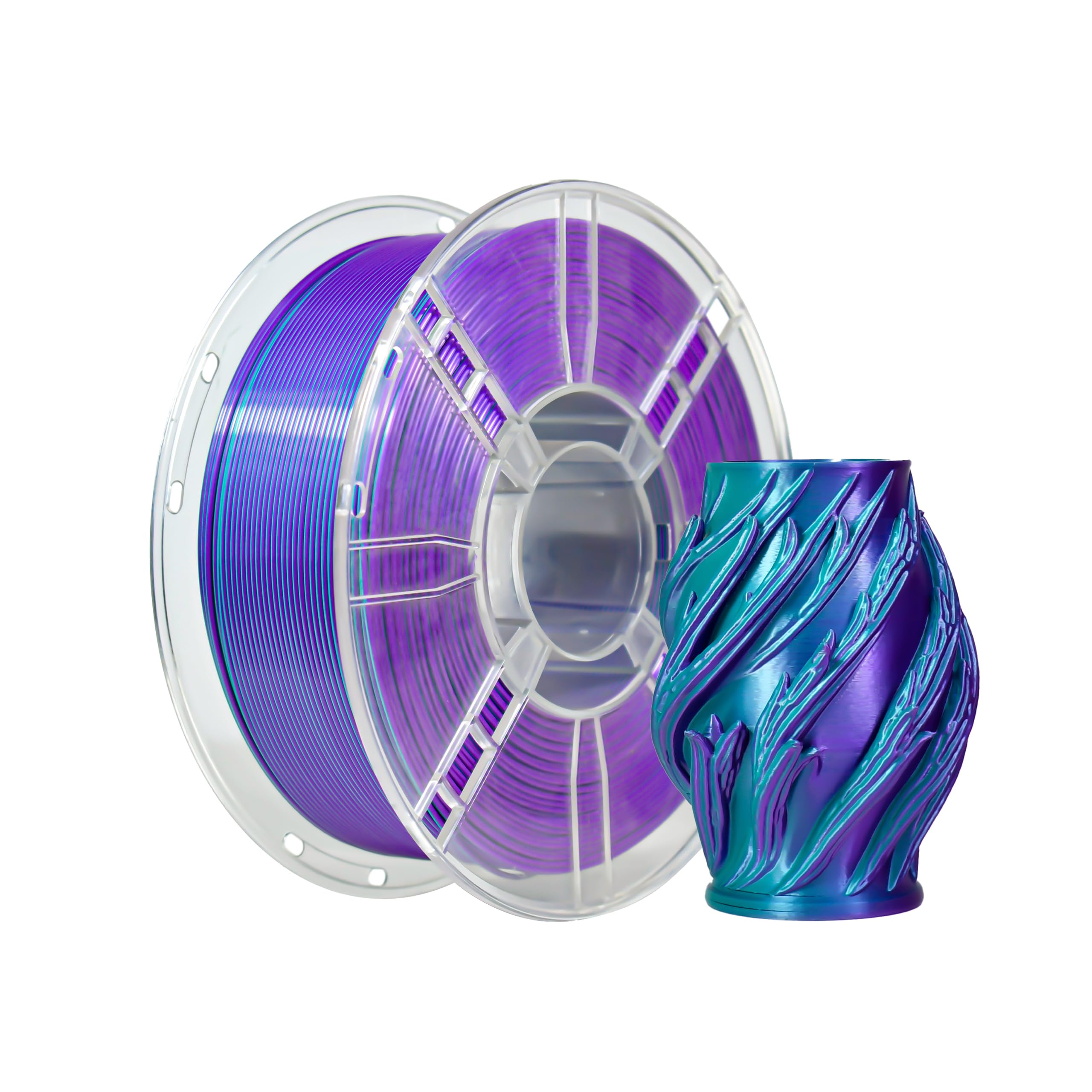 iBOSS Silk Dual Color PLA+ Filament 3D Printer 1.75mm +/- 0.02mm, Bicolor Filament Two Tone PLA Plus 1KG(2.2lbs) Cardboard Spool Fit for 3D Printers, Purple Cyan
