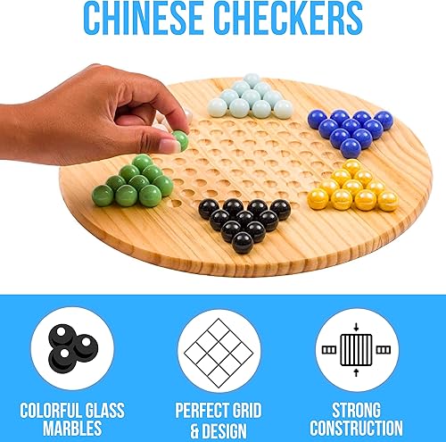 Miniatura 2 de Regal Games Juego de mesa de damas chinas con 60 canicas de vidrio y tablero de 11.5 pulgadas, juego de madera divertido para la familia