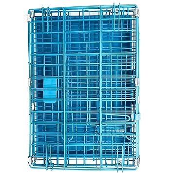 Double Door Folding Metal cage with Removable Tray and paw Protector for Dogs,Cats and Rabbits-24' Inch (Blue)