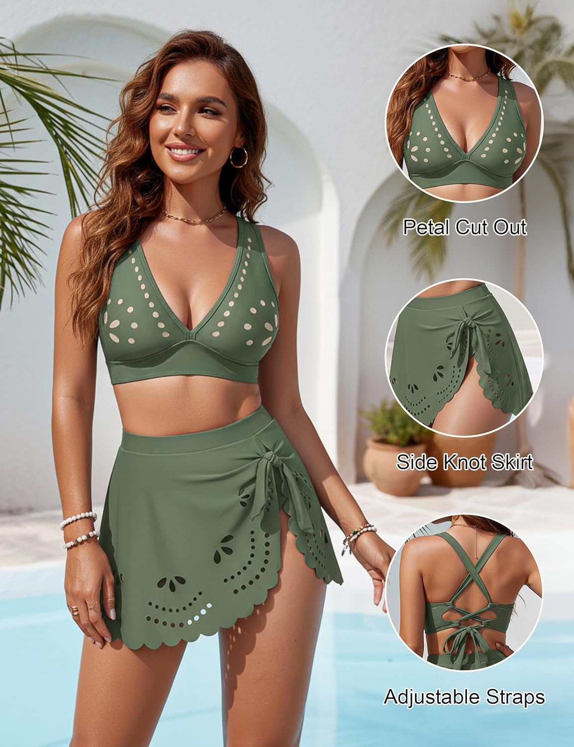 Blooming Jelly Womens High Waisted Bikini Sets Tummy Control Swimsuits with Skirt Two Piece Cutout Bathing Suits - Image 4