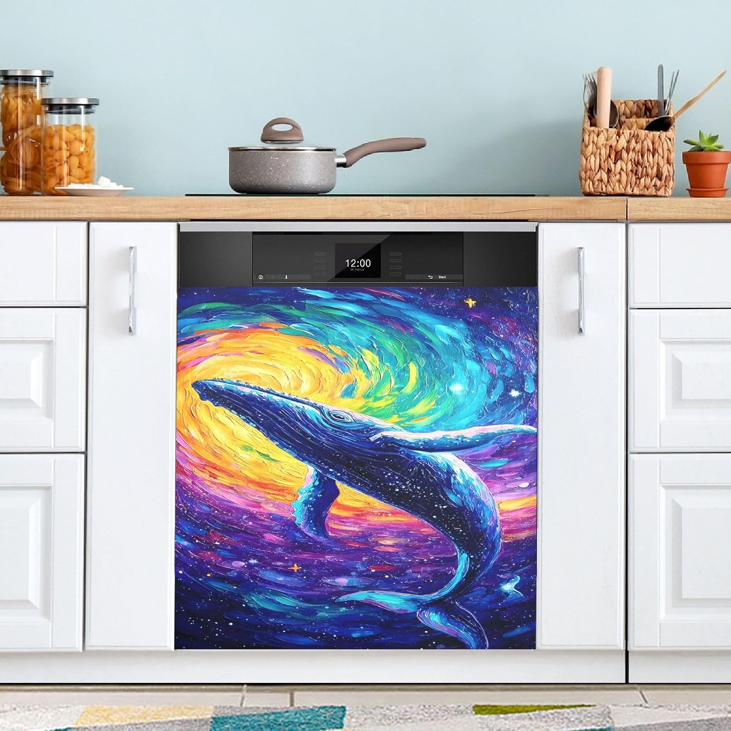 Dishwasher Magnet Cover Large Magnetic Stickers Whale Rainbow Front Dishwasher Cover for Home Kitchen Refrigerator Decorative Lid