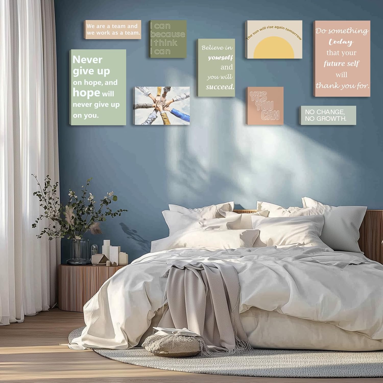 Motivational Wall Decor for Living Room Inspirational Wall Art Motivational Quotes Posters Positive Affirmation Office Wall Decor Set of 9 Canvas Prints Framed Artwork