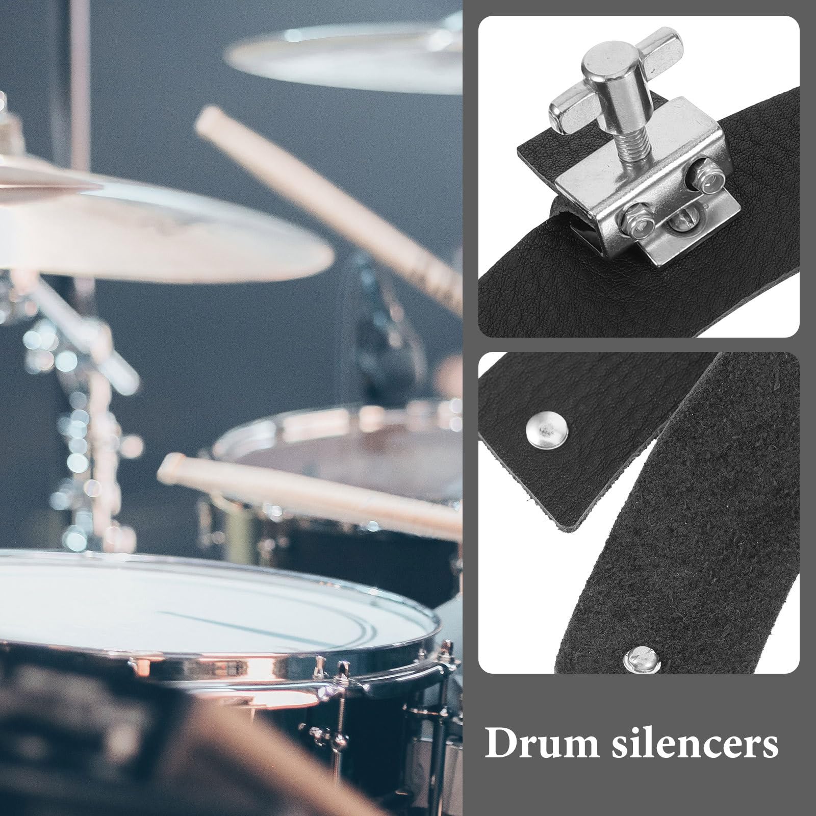 Amortisseur de Tambour en Cuir Noir Contrôle de Tonalité, Facile à Installer, Accessoire pour Batterie Acoustique et Percussion