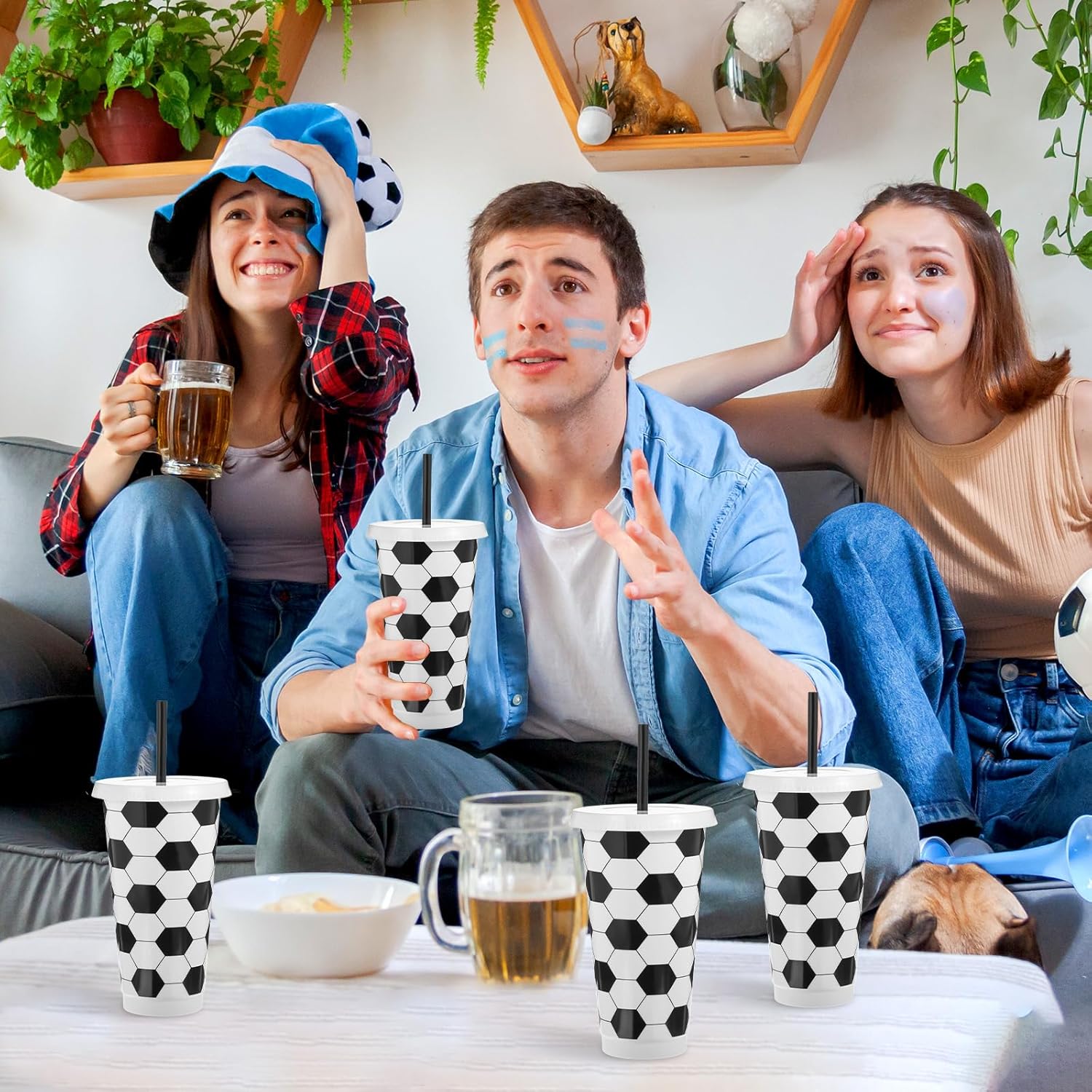 12 Pcs Plastic Soccer Cups Reusable Tumbler with Lid and Straw Sports Gifts for Coach Fan Men Women Soccer Party Favors Sports Themed Party Decoration (24 oz) - Image 6