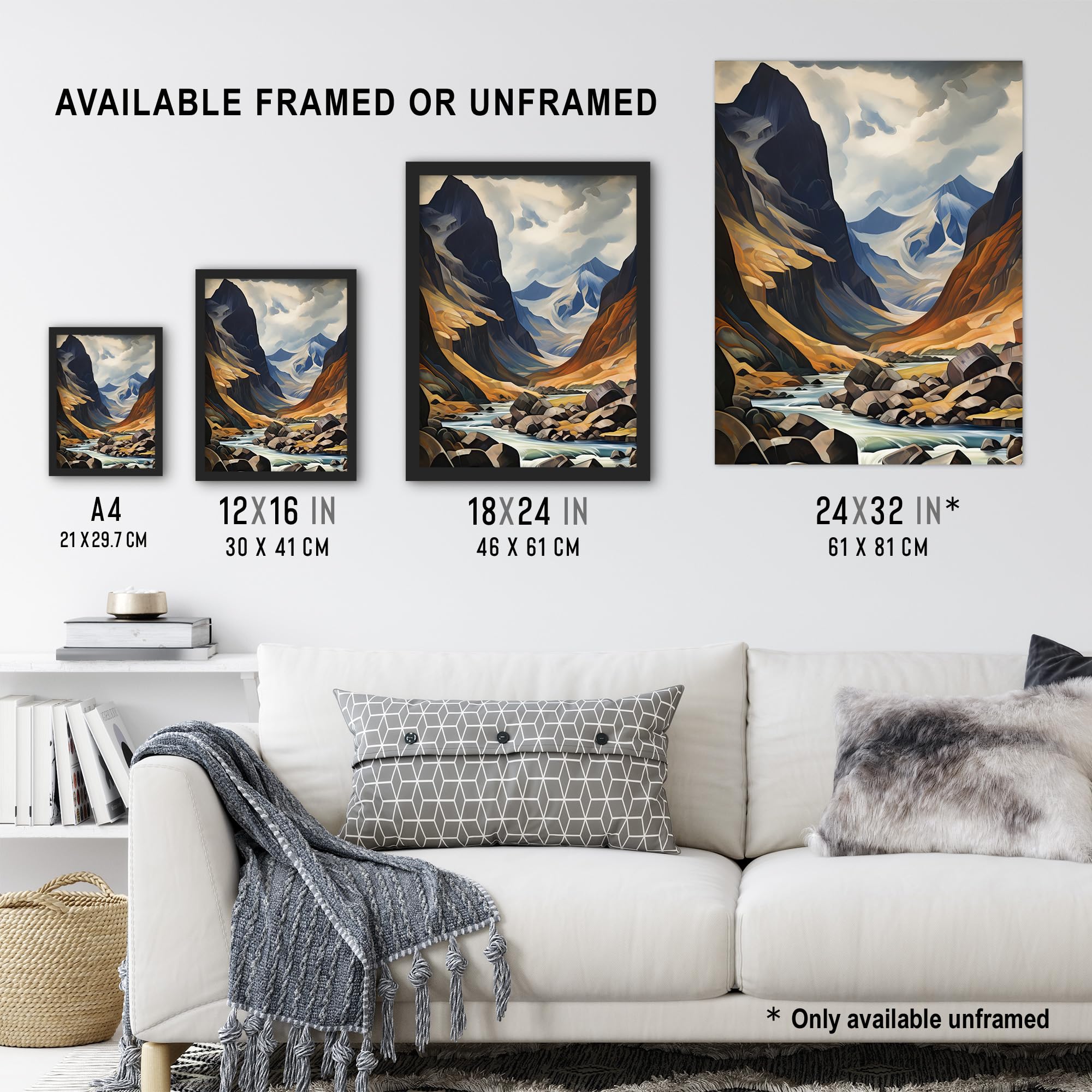 Artery8 Cairngorms National Park Oil Painting Dramatic Scottish Highlands Mountains Artwork Framed Wall Art Print A4 - Image 3