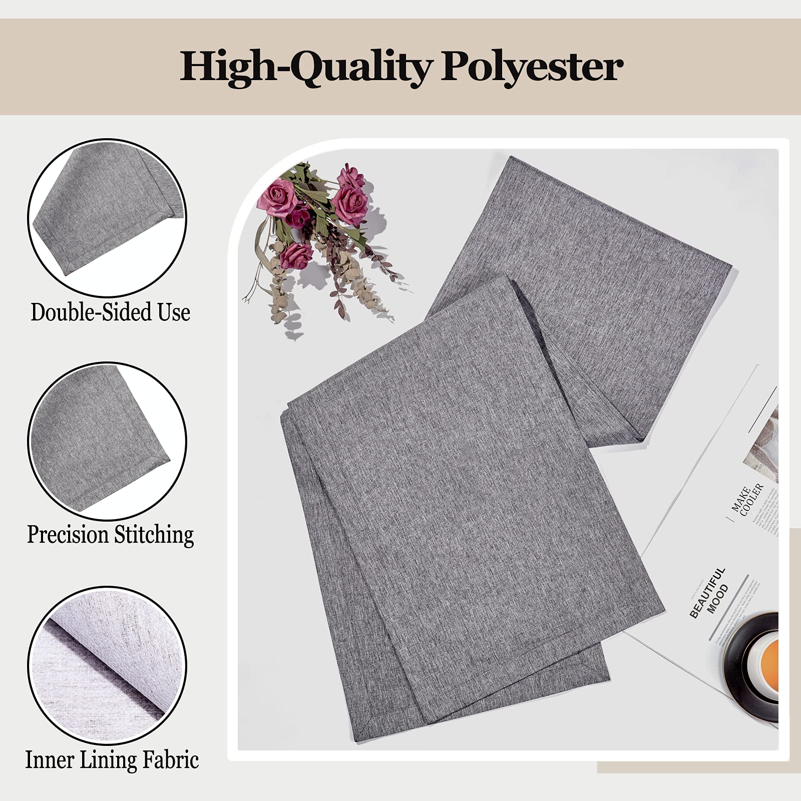 Mebakuk Camino de mesa de lino granja estilo arpillera grande suave e impermeable tela decorativa camino para bodas al aire libre y cena (35,5 x 72 cm), color gris oscuro