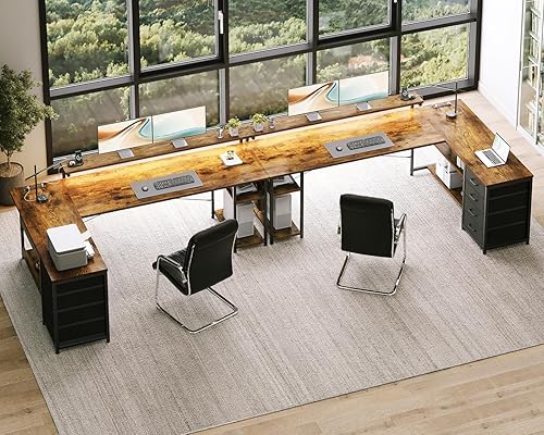 Miniatura 23 de AODK Escritorio en forma de L de 53 pulgadas con cajón, escritorio para computadora con tomas de corriente y luces LED, escritorio de esquina Negro