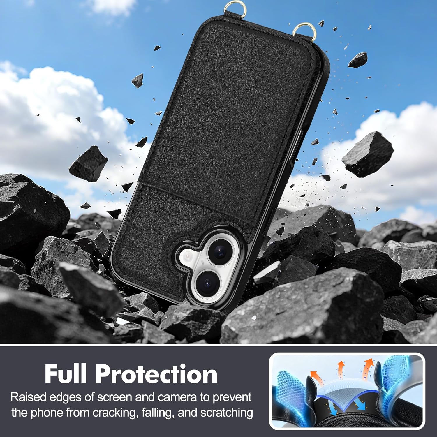 Vofolen for iPhone 17 Wallet Case with Card Holder Crossbody Adjustable Strap Magnetic Clasp Heavy Duty Protective Leather Flip Phone Cover for i Phone 17 for Women, Black - Image 5