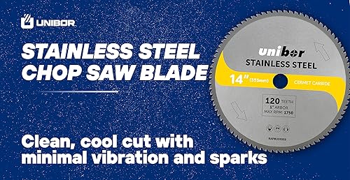 Miniatura 7 de Unibor Hoja de sierra de corte para acero inoxidable  Hoja de corte de metal con punta de Cermet para sierras circulares  13.976 in 120 dientes de 1