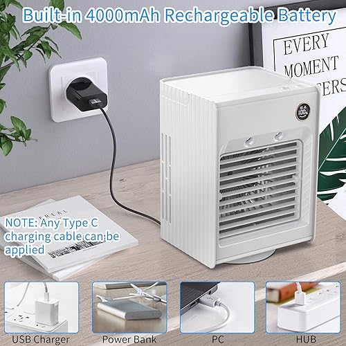 Miniatura 6 de Ventilador de aire acondicionado portátil ventilador de escritorio para enfriador de aire personal mini ventilador de refrigeración evaporativa con