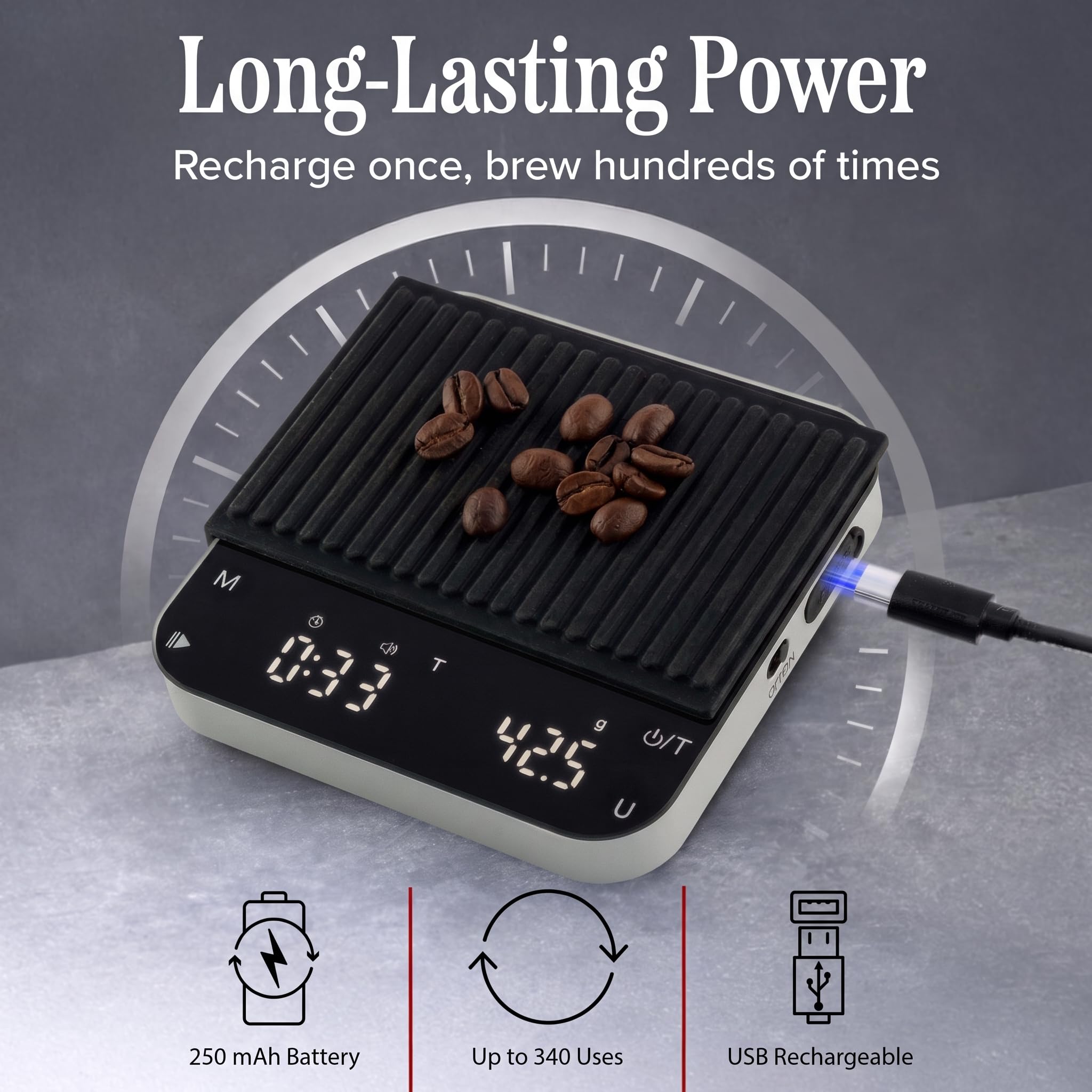 Classic Cuisine Mini balance à café avec minuterie – Balance à expresso rechargeable avec précision de 2 kg/0,1 g pour expresso et café versé – Gadgets de cuisine portables par Classic Cuisine (noir)