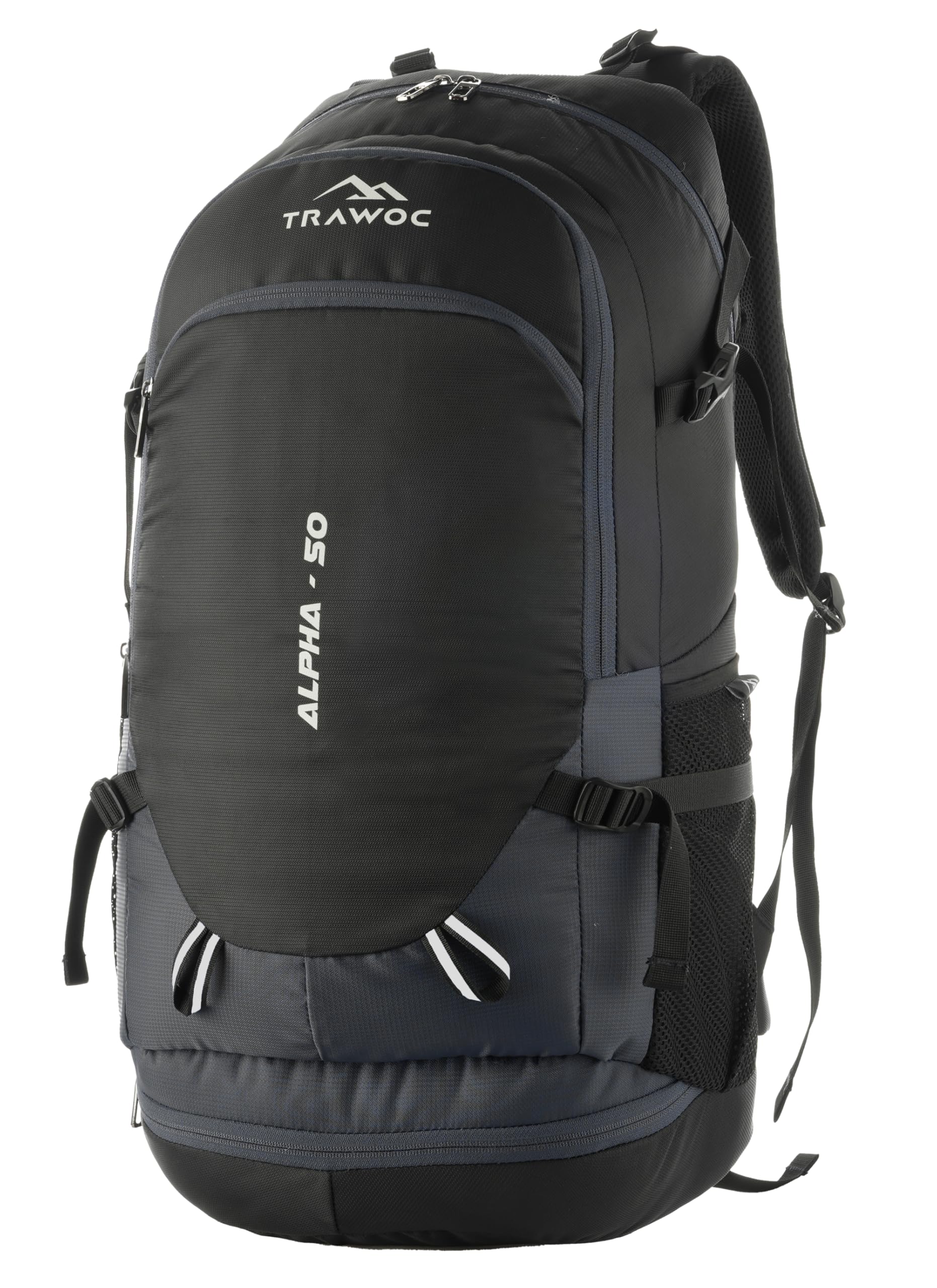 TRAWOC ALPHA 50 Litre Travel Backpack Water Resistant Daypack Bag for Cycling Trekking Hiking Camping for Men & Women, 3 Year Warranty, Grey