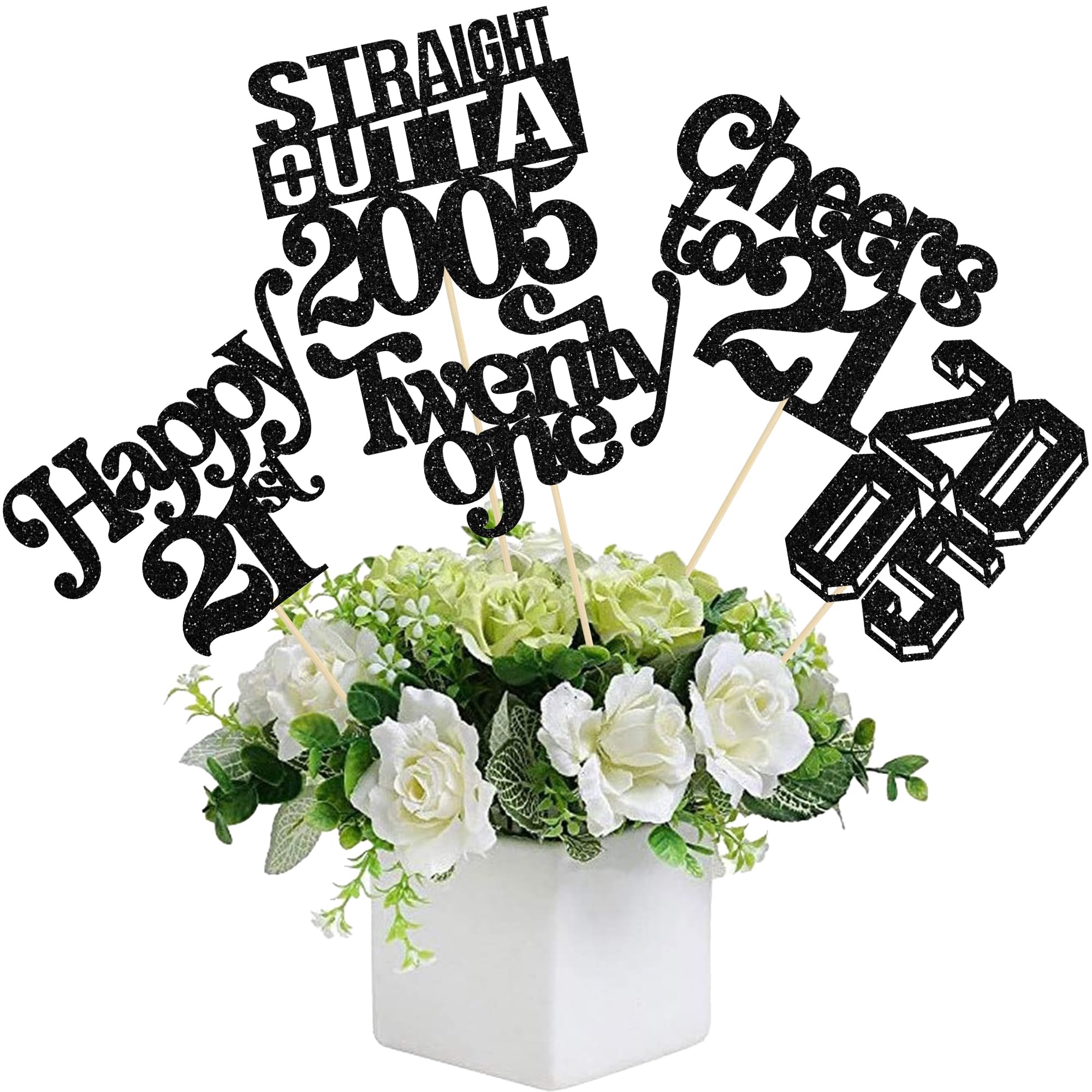 Gyufise 15Pcs Happy 21st Birthday Centerpiece Sticks Twenty One Straight Outta 2005 Table Flower Centerpieces Sticks for Cheers to 21st Birthday Party Supplies Black โ image 1