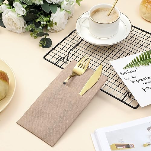 Miniatura 24 de Cindeer 150 servilletas de lino negro con bolsillo de cubiertos integrado, papel preplegado, desechable, toalla de mano para invitados, boda, Negro