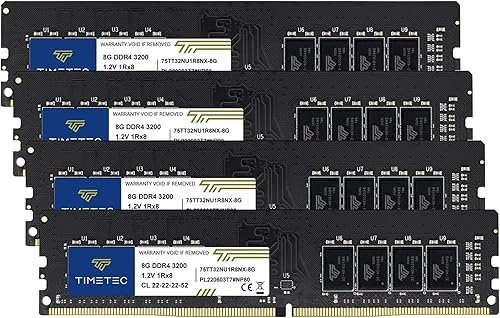 Miniatura 1 de Timetec Kit de 32 GB (4 x 8 GB) DDR4 3200 MHz (o 2933 MHz o 2666 MHz) PC4-25600 no XMP CL22 1.2V sin ECC sin búfer 1Rx8 Rango único de 288 pines