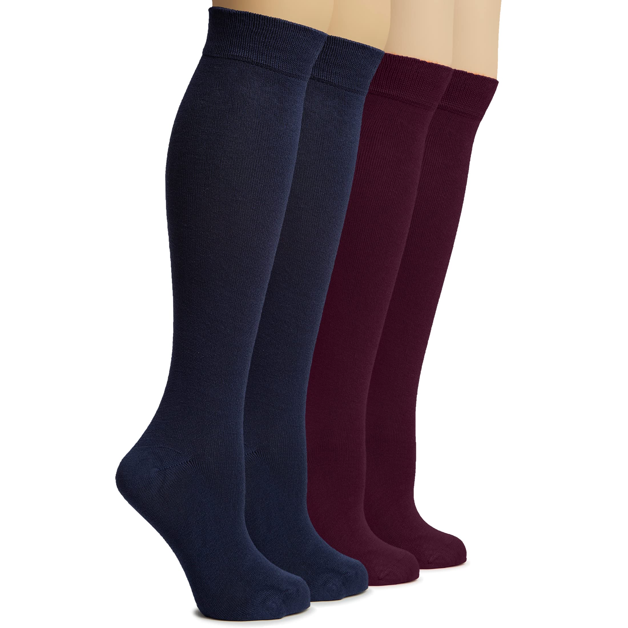 Hugh Ugoli Damen Bambus Kniehohe Socken (4 Paar) | Komfort Naht Lang Kleider Uniform Socken für Mädchen, Größe: 35-38/38-42
