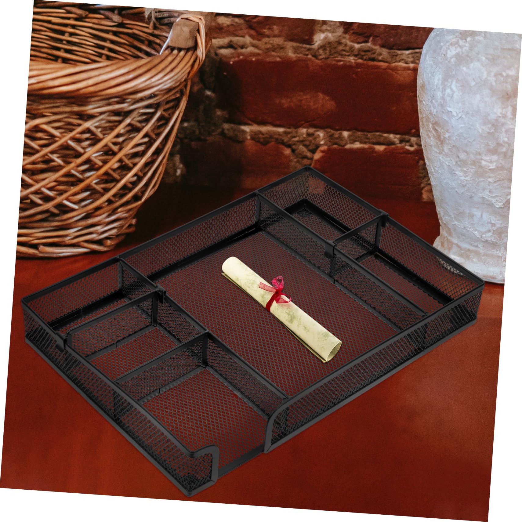 Housoutil 3 Pezzi Organizer Scrivania in con Scomparti Vassoio per Cassetto Ufficio Organizer Piccolo per Accessori Scrivania Nero Resistente