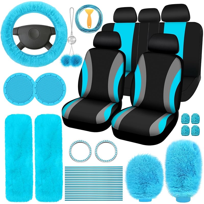 Kit de Capas para Bancos Automotivos ROCEEI Lake Blue com Acessórios Internos, Volante, Câmbio e Freio de Mão, 43 peças