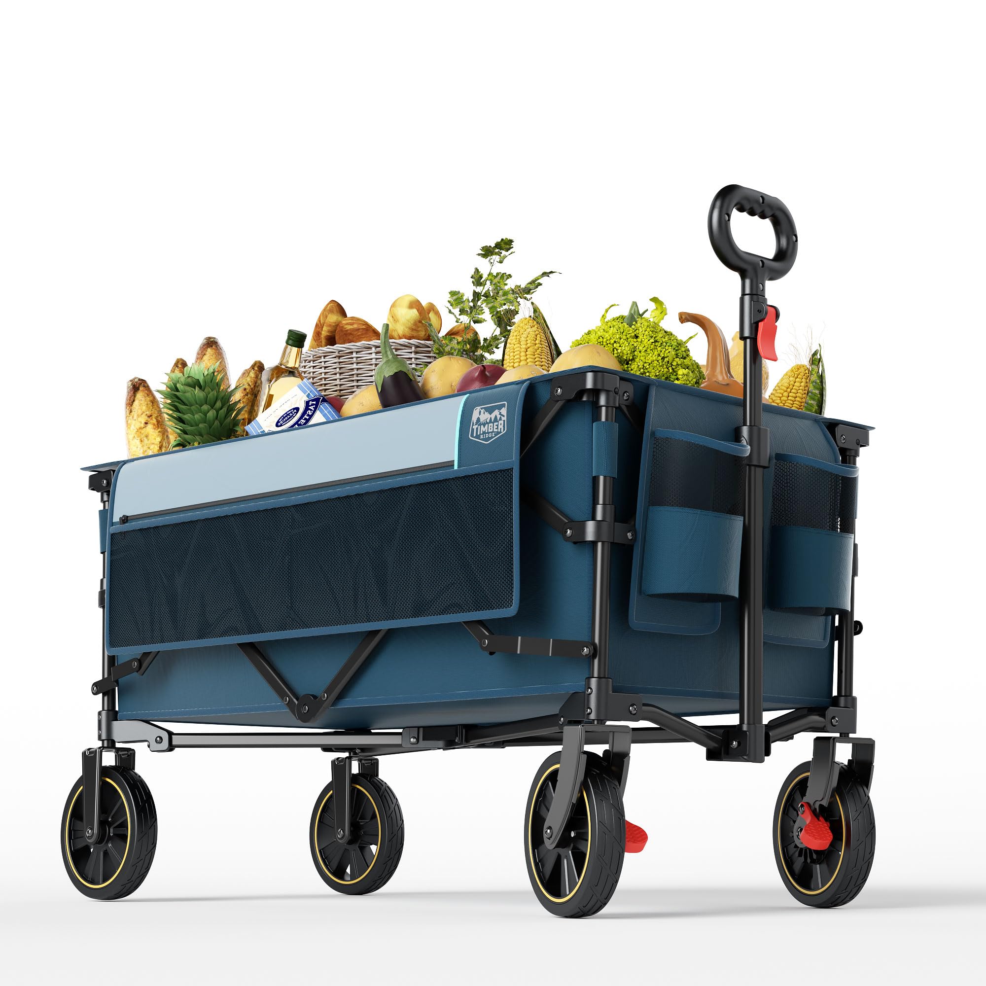 Timber Ridge Collapsible Wagon Cart with Brakes, 200L Large Capacity Compact Portable Easy to Carry Folding Wagon, Utility Grocery Cart for Camping,