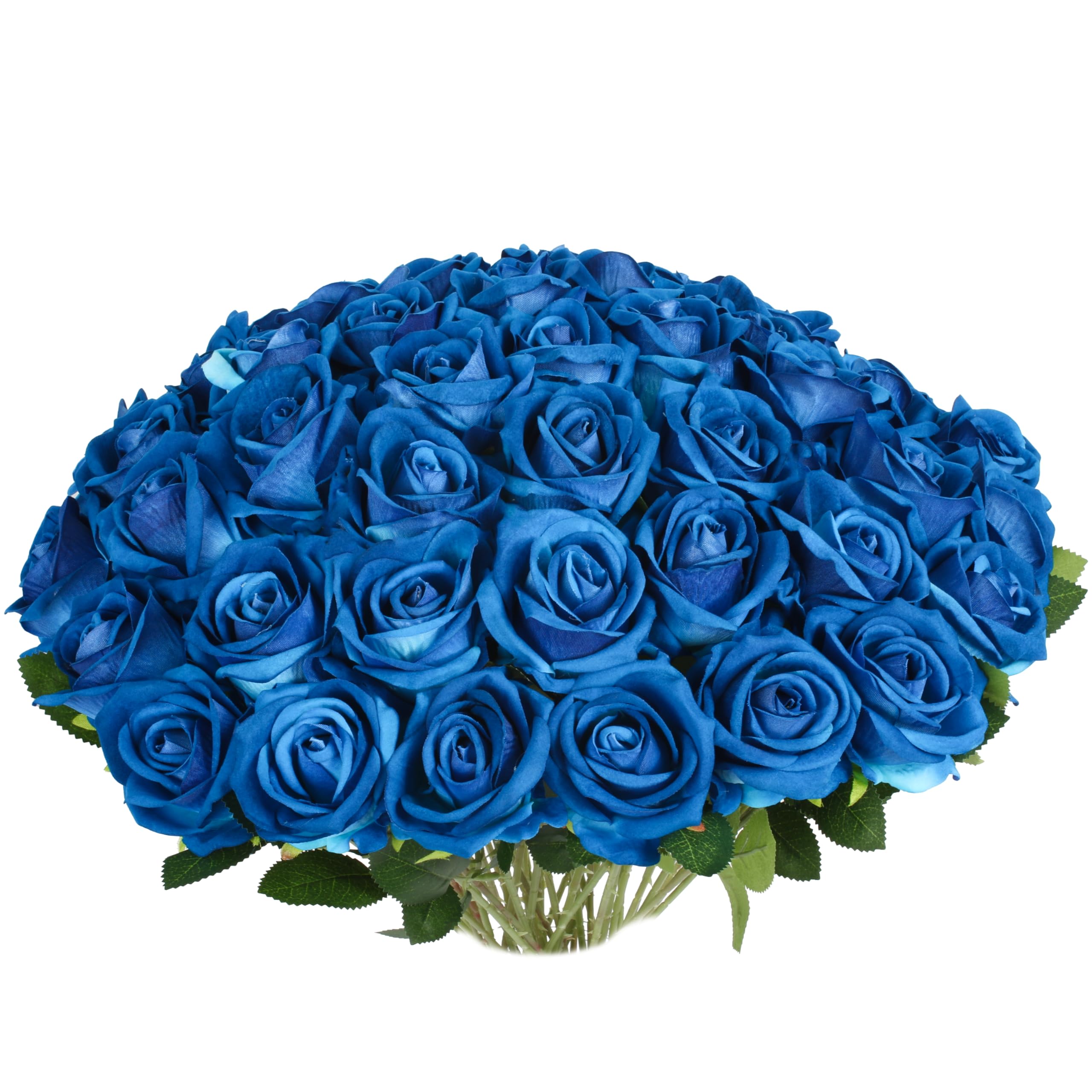 30 PCS Fake Blue Roses, Artificial Flowers Bulk Realistic Silk Faux Rose with Stems for Wedding Decorations Romantic Gifts Anniversary Celebration