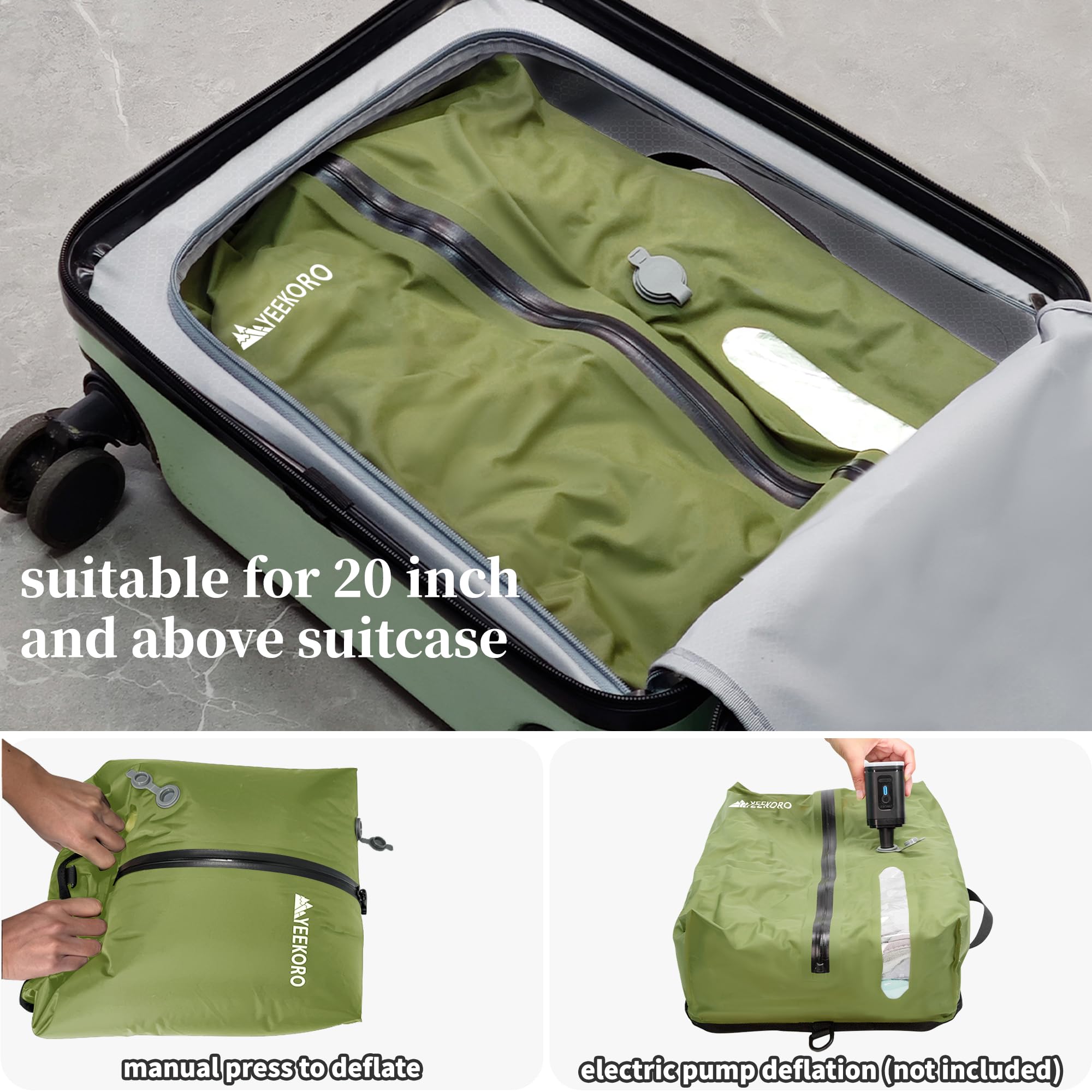 Bolsas de vacío para viajes, bolsas de compresión al vacío reutilizables IP67 para maletas de viaje, bolsa duradera para ahorrar espacio (2 unidades, verde, sin bomba)