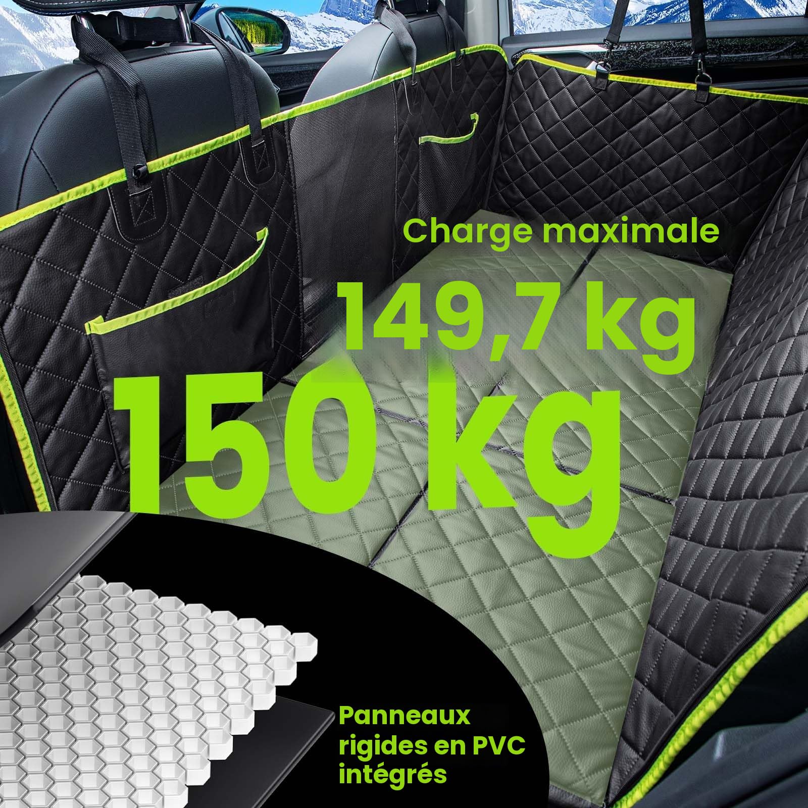Pecute Housse Voiture Chien avec Rallonge de Siège 133 * 62 cm, Protection Siege Voiture en Tissu Facile à Nettoyer, Rangement Facile, Barrière,Imperméable Anti-Rayures, pour Moins de 150 kg