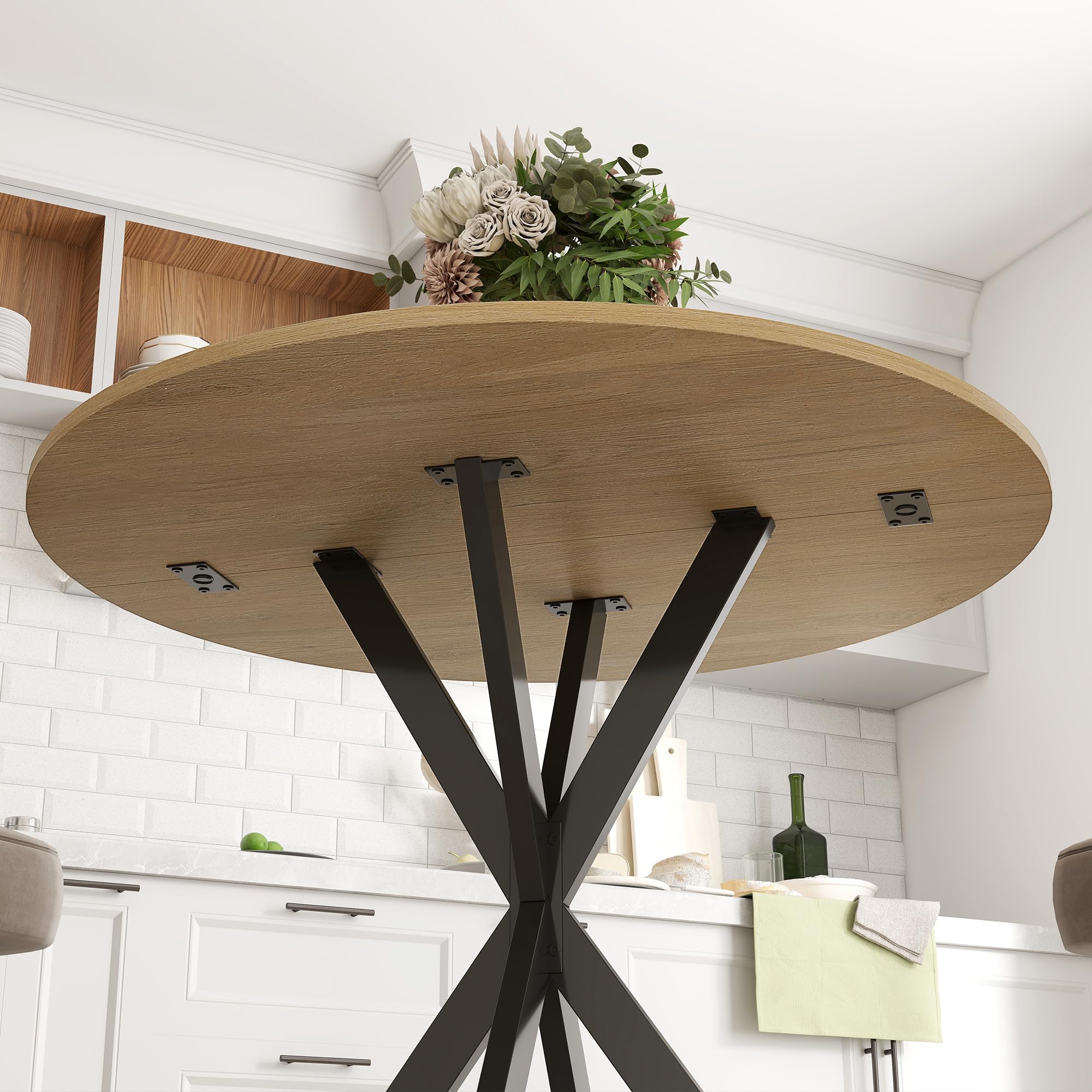HOMCOM Tavolo da Pranzo Rotondo Ø80 cm, Piano Effetto Legno, Rovere | Tavolo da Cucina per 2-4 Persone, Gambe a Croce in Acciaio, Tavolino da Soggiorno e Sala da Pranzo, Stile Industriale