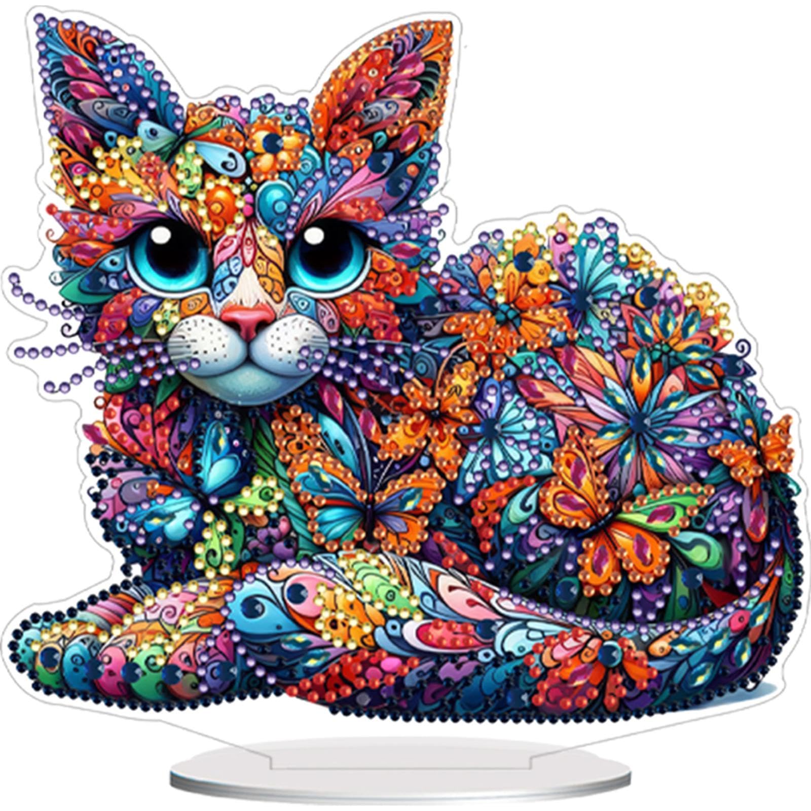 5D Diamond Art Kits for Adults, DIY Tabletop Ornament with Special Shaped Rhinestone, Diamond Dot Desktop Decor, Stand Up Gem Painting Fun Craft Gift for Beginners(Cat)