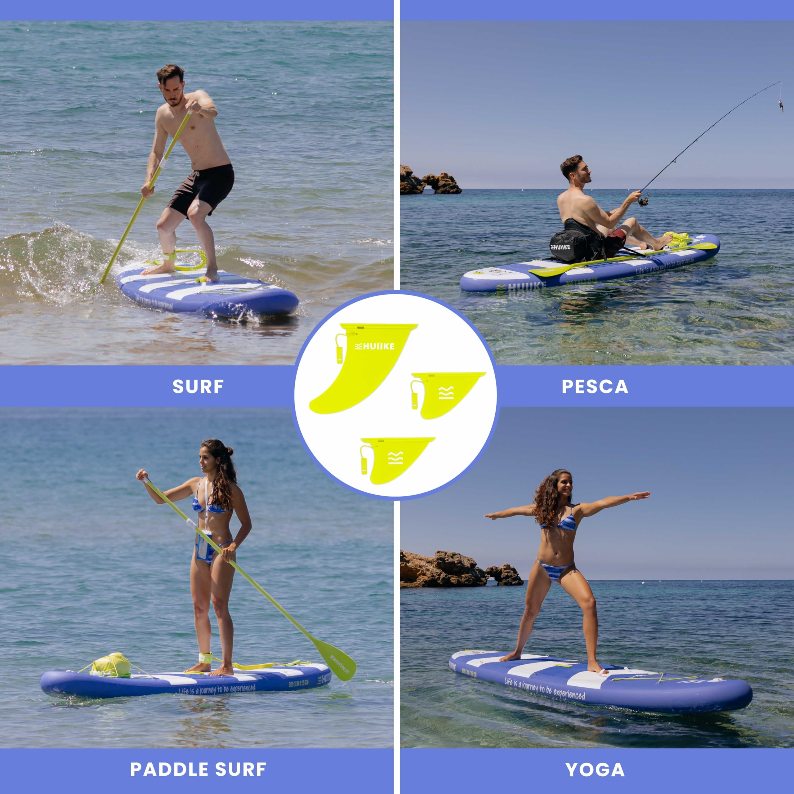 HUIIKE Pinna SUP Gonfiabile Confezione da 3 Rimovibile Pinna per SUP Aerodinamica con Blocco di Sicurezza | Accessori Stand Up Paddle | Deriva Tavola Gonfiabile | Fins per Tavola, Canoa, Kayak