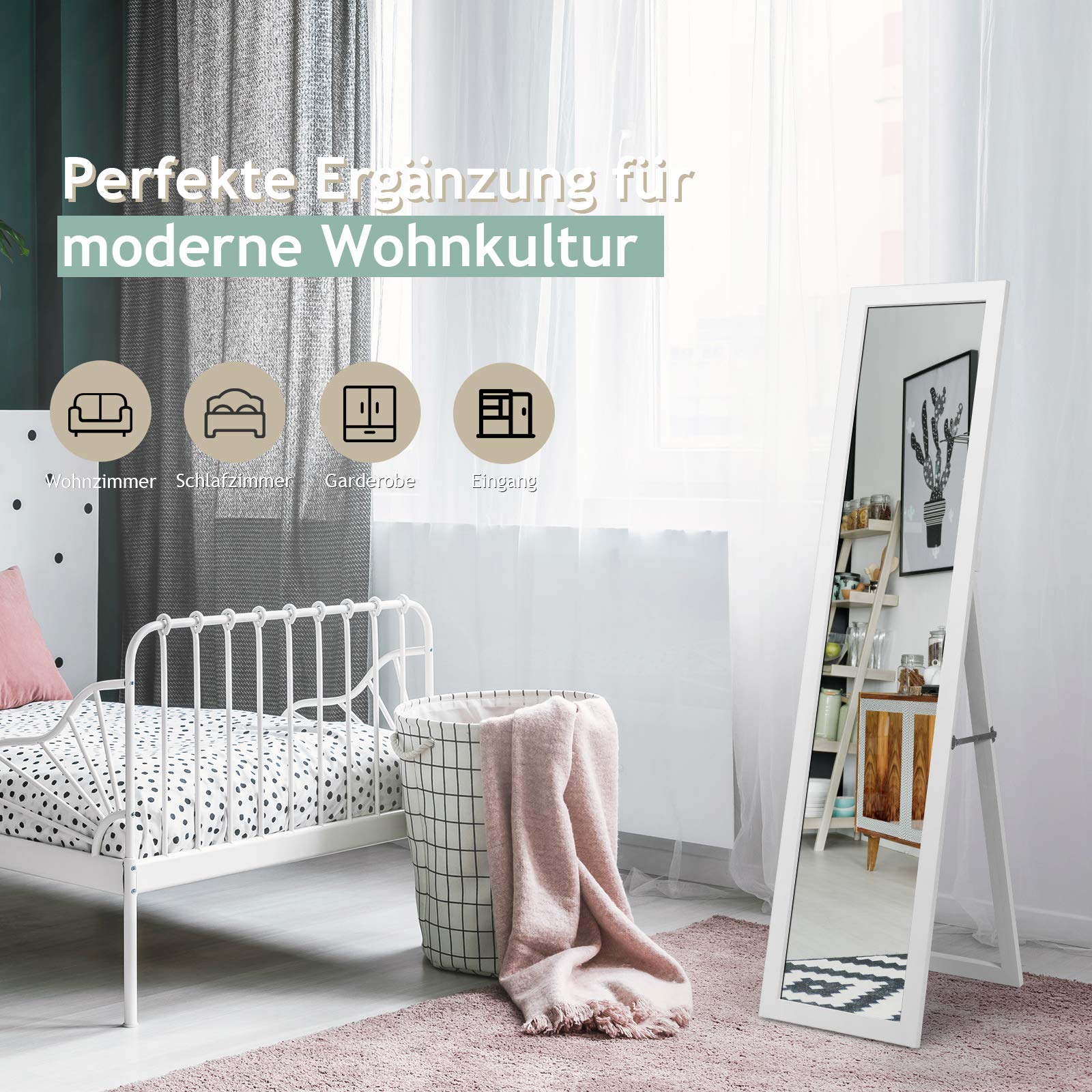 COSTWAY Lustro stojące i ścienne 2 w 1, do garderoby, do sypialni, salonu i wejścia (białe)