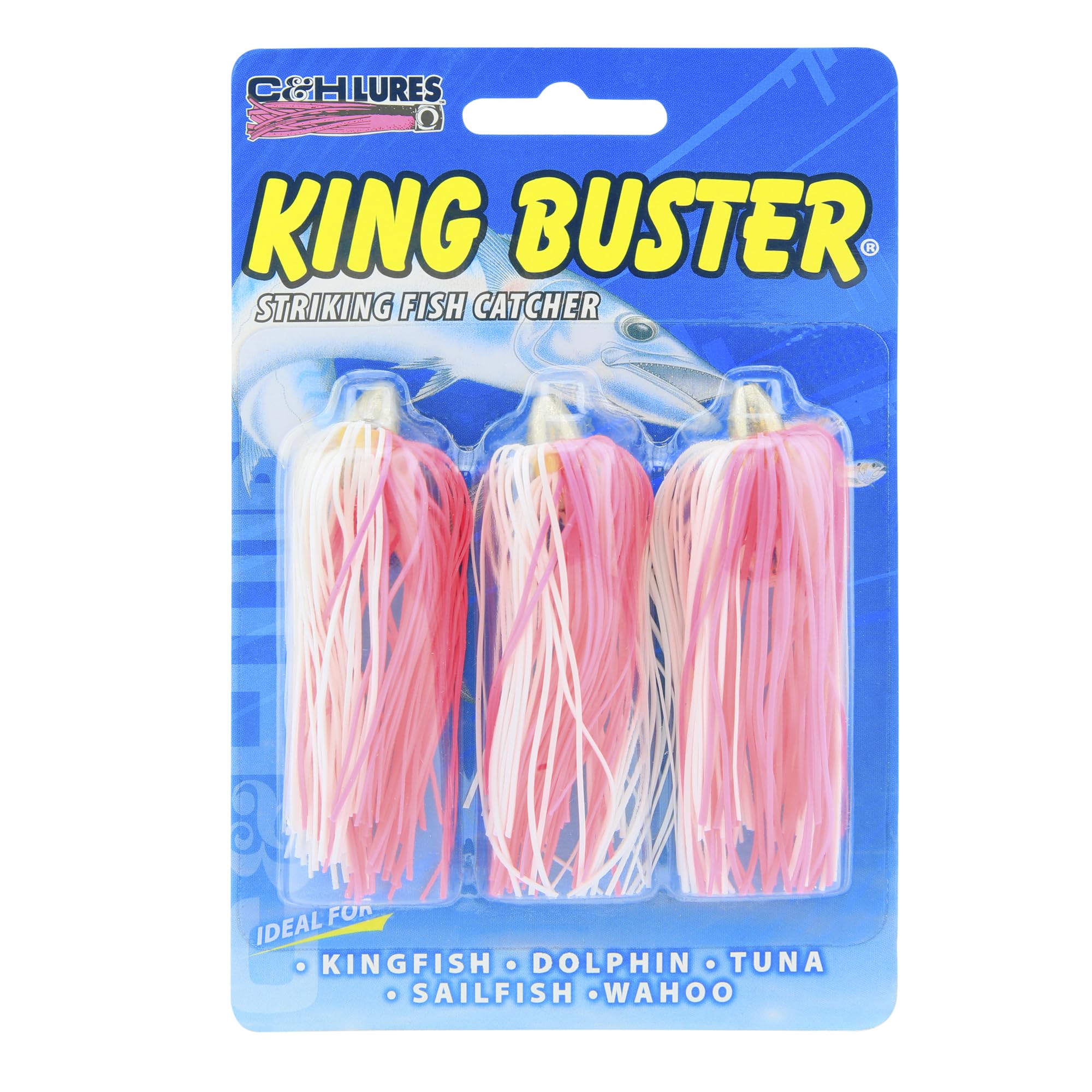 C&H King Buster Lure - Pink/White Skirt, 1/8 Oz Head, 2.5 Inch, 3-Pack, Brass Chrome Head - View #4
