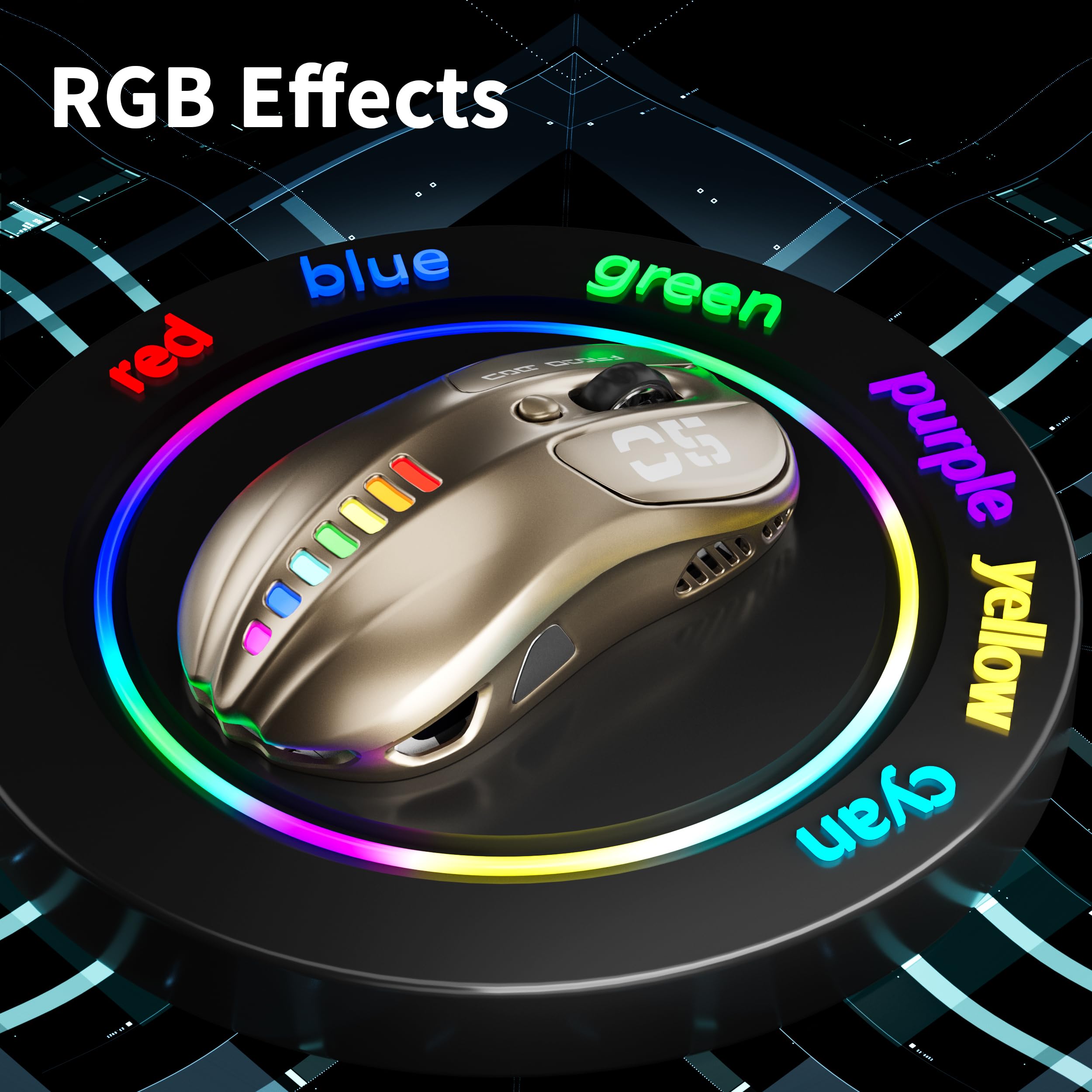 Uciefy Mouse wireless Buletooth, (BT5.1 e USB) Dual Mode ricaricabile LED, mouse ergonomico per computer portatile/PC, bronzo