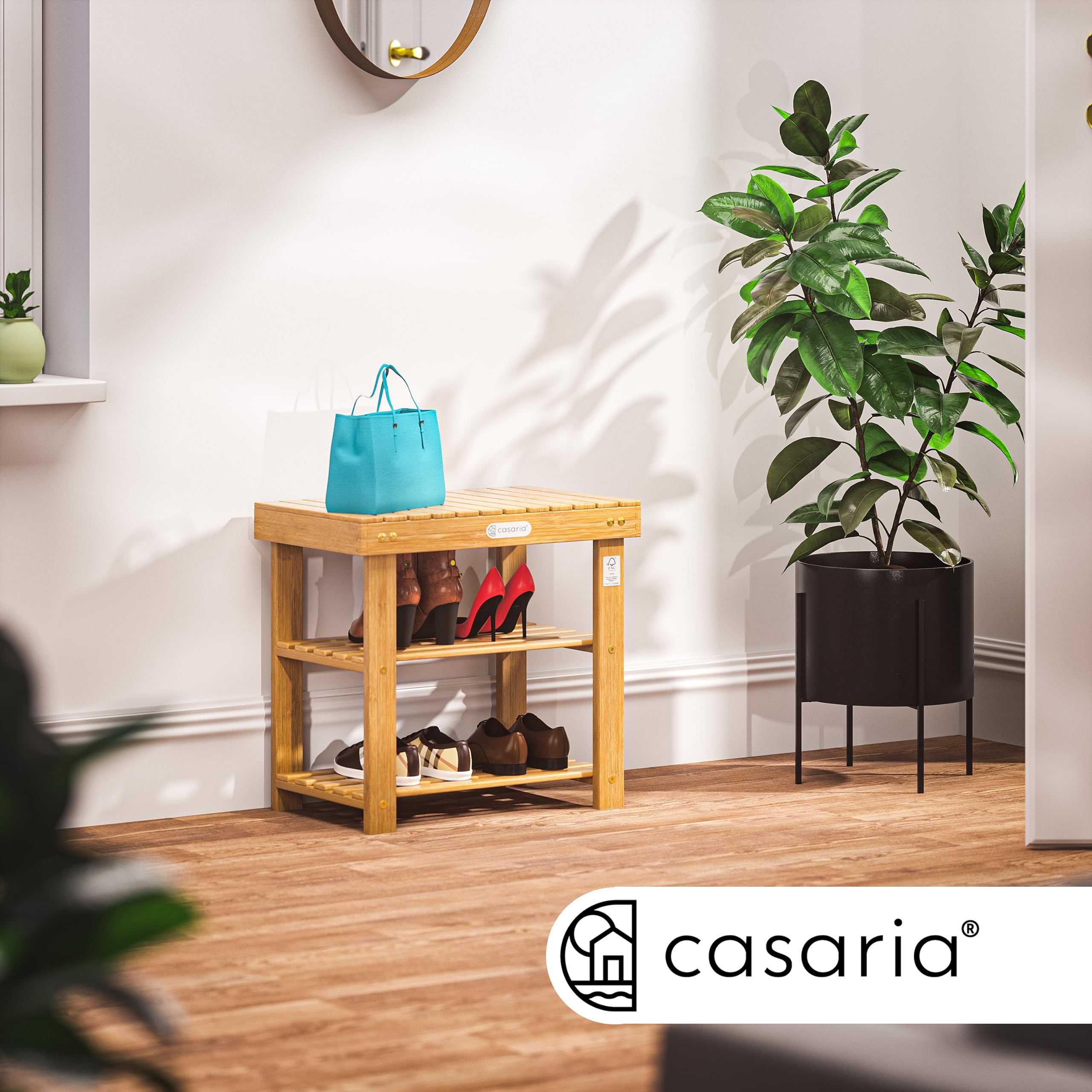 Casaria® Scarpiera con Seduta in Legno Capacità 160 kg Certificata FSC® Acacia 3 livelli Panca Bagno Corridoio Marrone