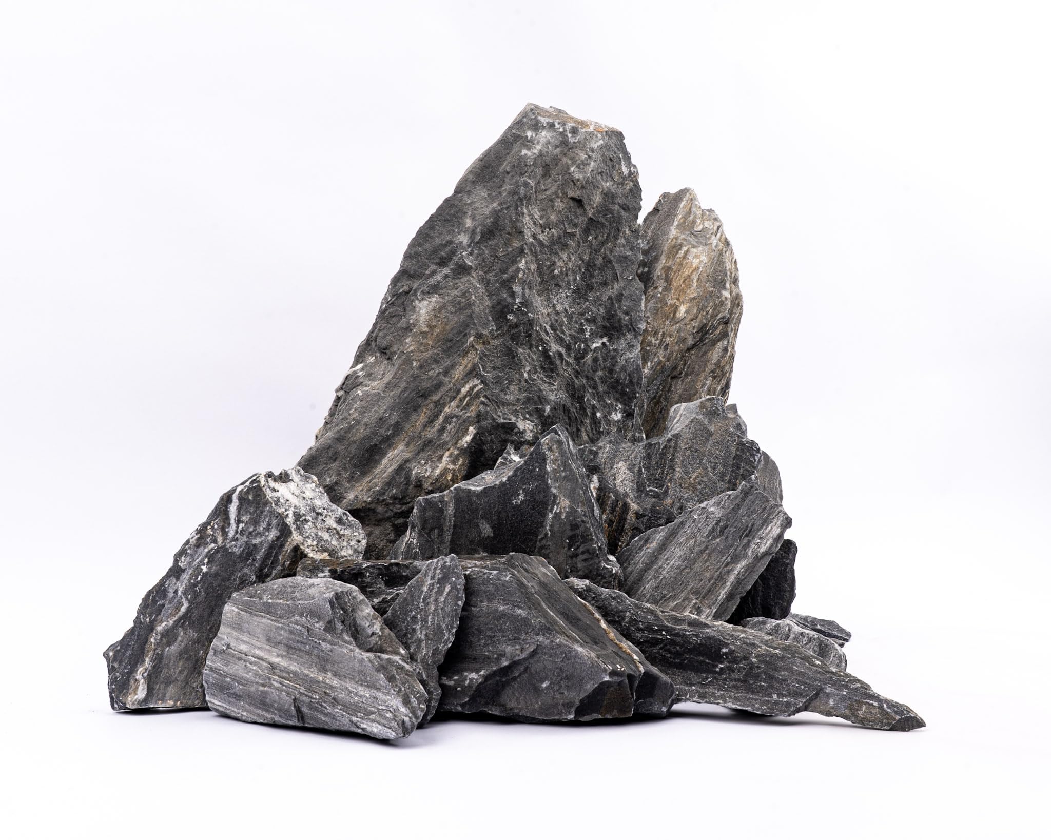 NatureHolic Sumi Stone | Dunkler Aquarium Stein I wasserneutral mit Highlights aus Glimmer I Aquascaping Hardscape Steine Deko für Aquarien I Größe XL: 23-32 cm