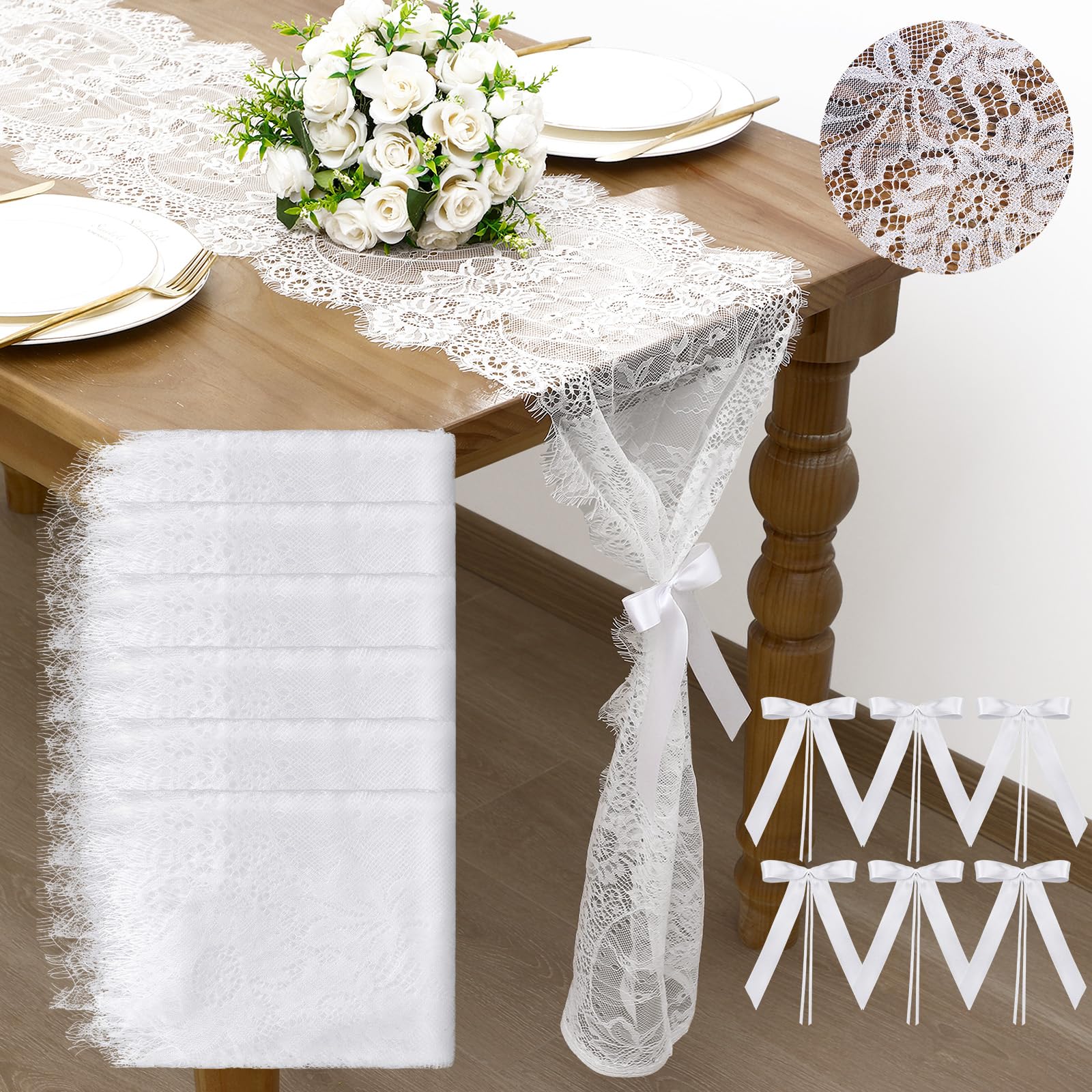 Photo 1 of Rtteri 6 Pcs White Lace Table Runner, 14.17x118.11 Inch