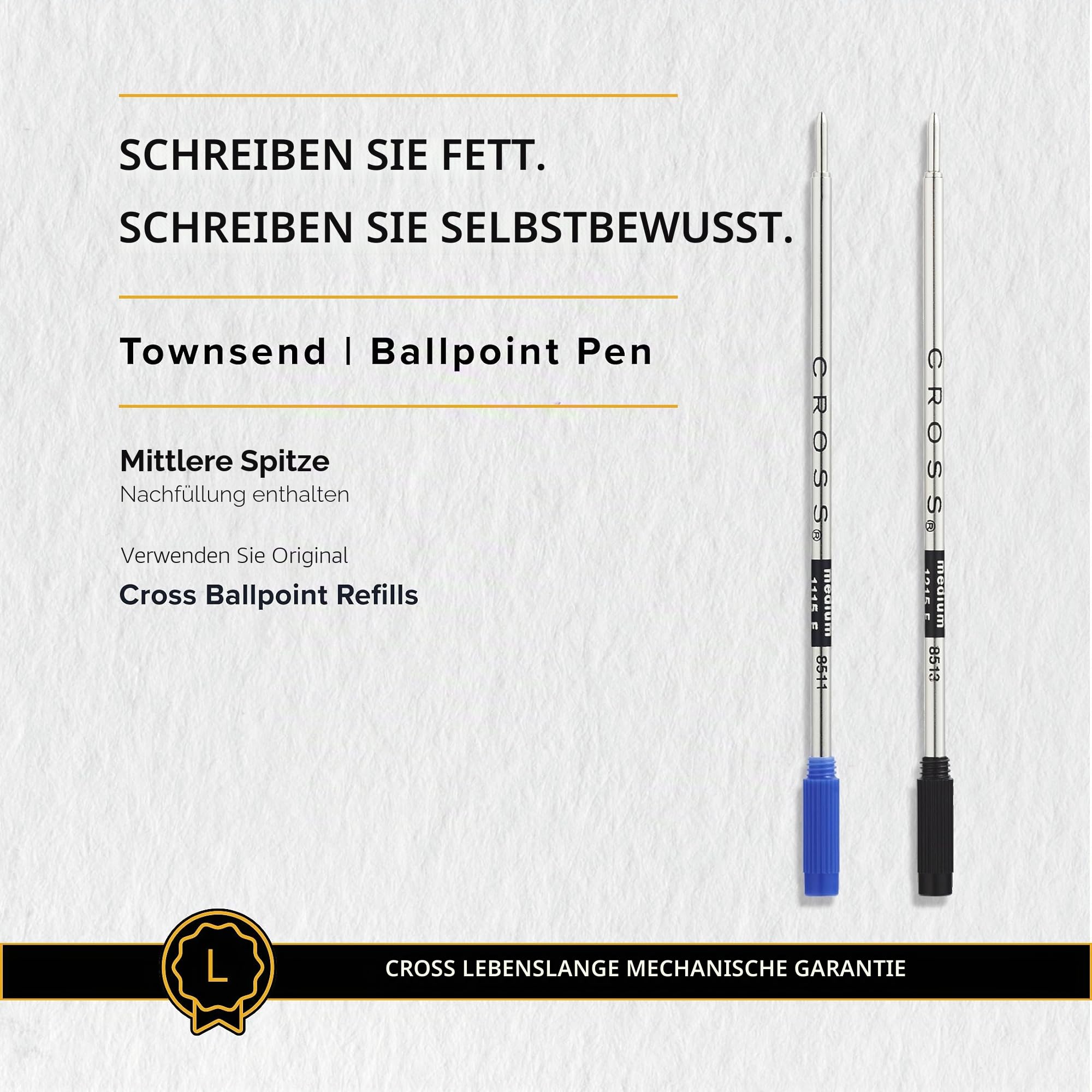 Cross Townsend Kugelschreiber (Strichstärke M, Schreibfarbe: schwarz, nachfüllbar, inkl. Luxus Geschenkbox) Medalist