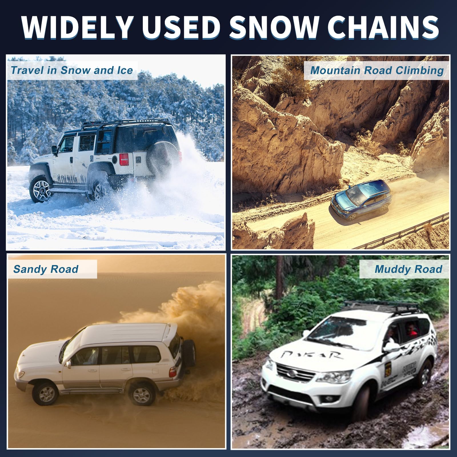 MOONCOOL 6pcs Durabilità Acciaio Catene da neve per 215-285mm Larghezza del pneumatico Auto, Griglia Design Migliorare Aderenza alla Strada Emergenza Catene con Guanti e Borsa per il trasporto