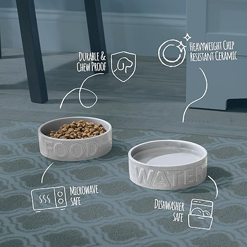Miniatura 4 de Park Life Designs Cuenco de cerámica para mascotas, cuenco de agua de gres duradero para gatos y múltiples mascotas, estilo clásico, grande, gris
