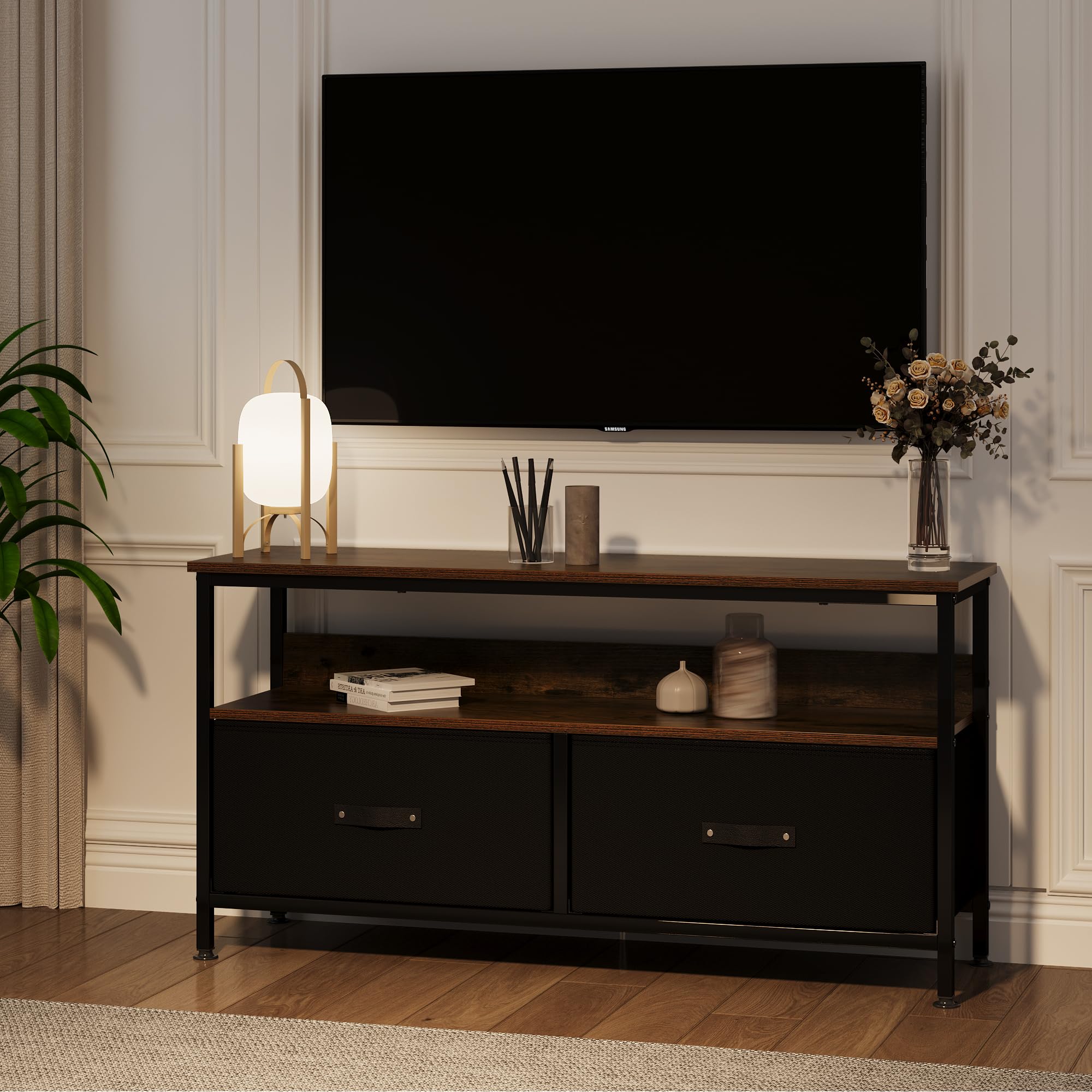 GarveeTech TV Lowboard 99x30x57 cm Mit Stoffschubladen Für 32-55 Zoll TV