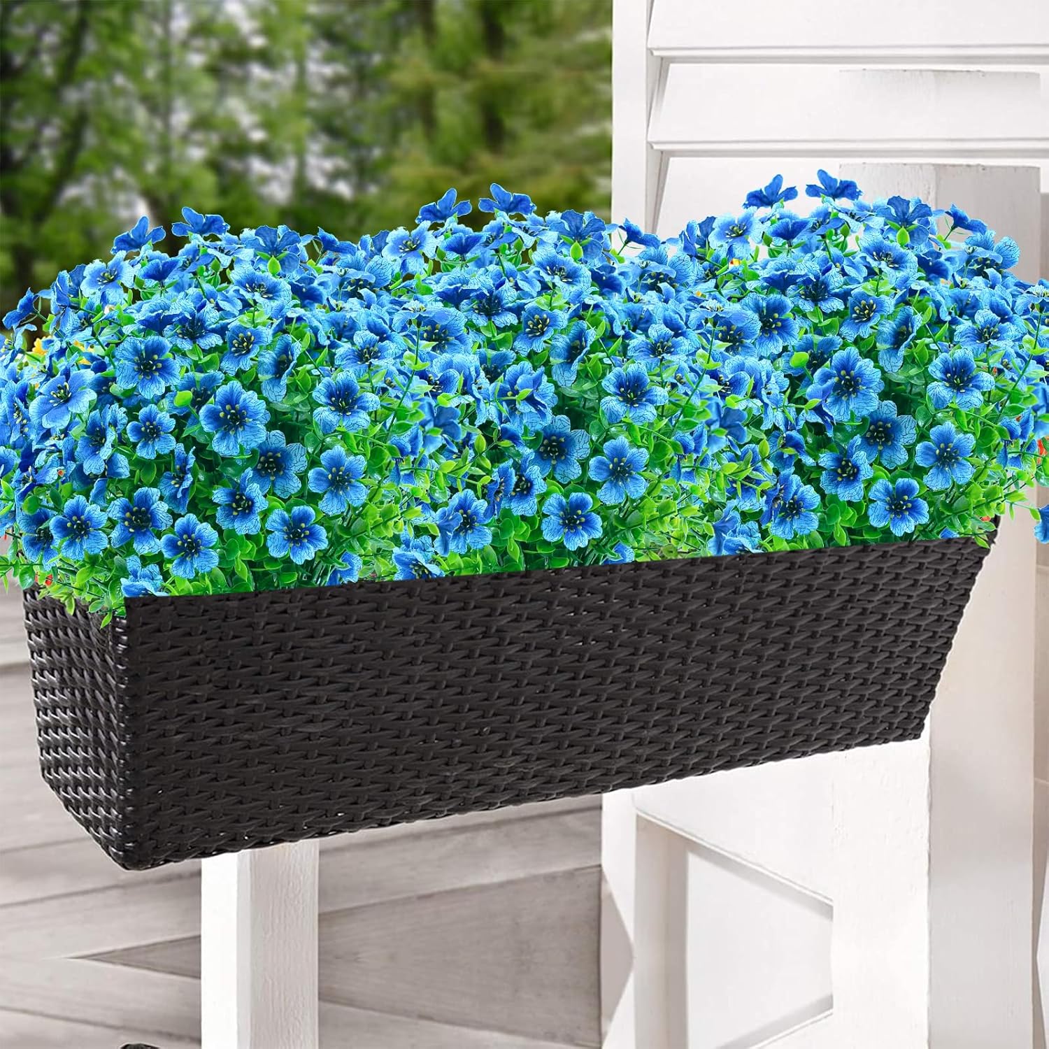 Artificial Flowers for Outdoors,20 Bundles UV Resistant Fake Outside Flowers Plastic Plants Outdoor Faux Flower for Garden Porch Window Box Home Decor(Blue) - Image 2