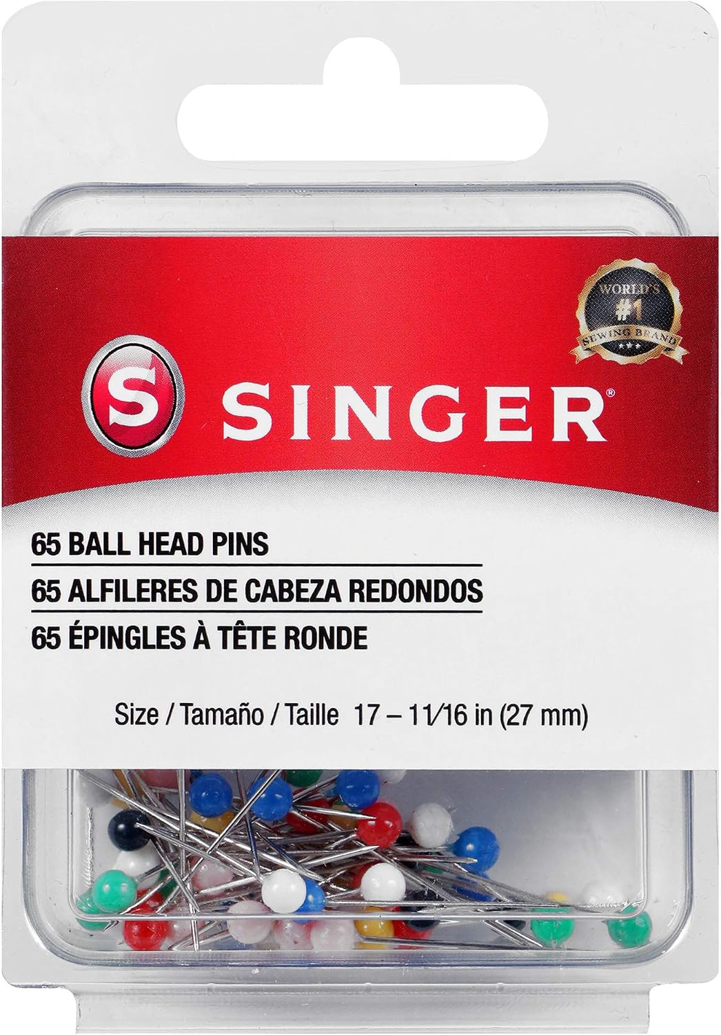 SINGER 00247 Ball Head Straight Pins, Size 17, 65-Count