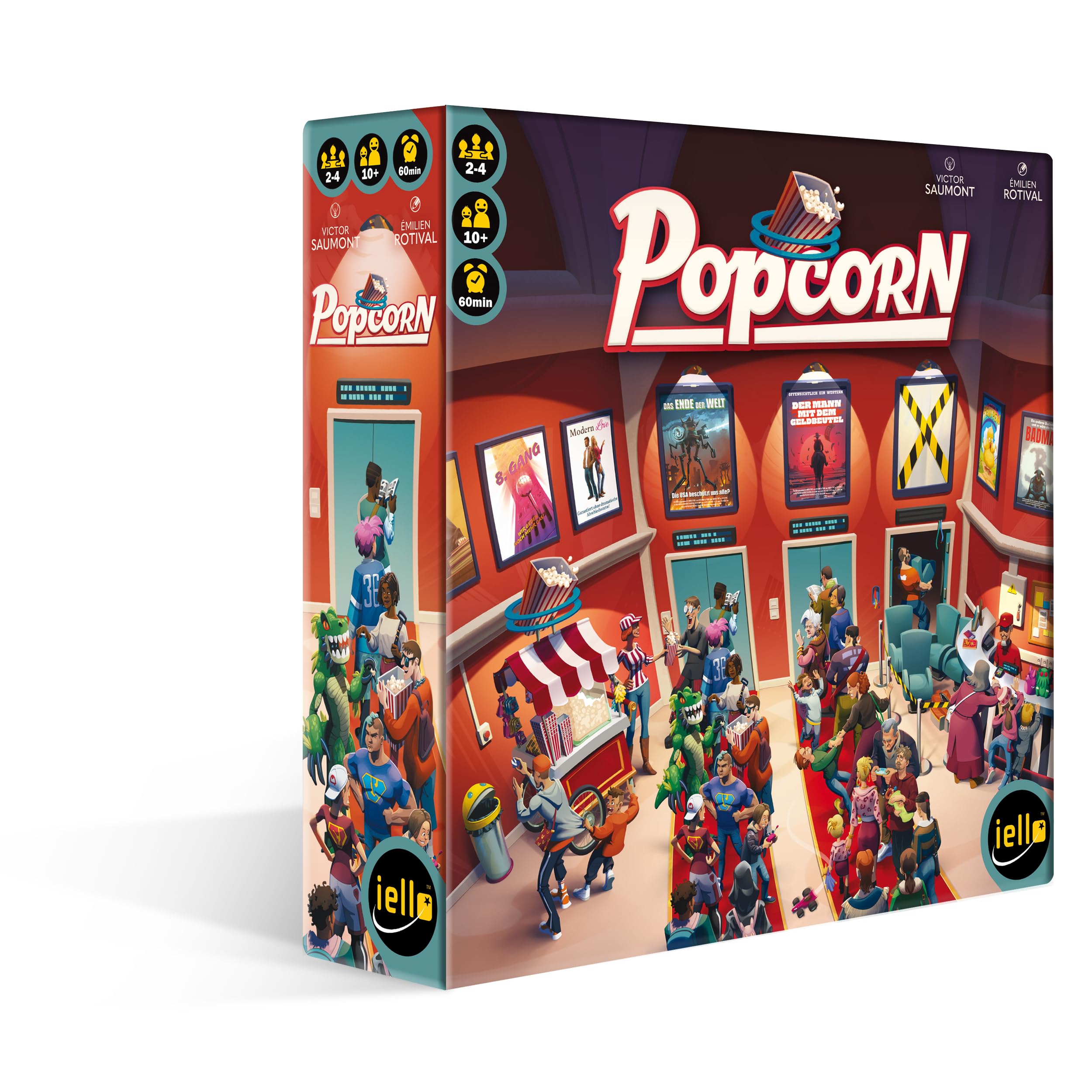 IELLO, Popcorn, gioco di famiglia, emozionante avventura cinematografica, divertente per amici del cinema e appassionati di gioco, per 2-4 giocatori dai 10 anni in su