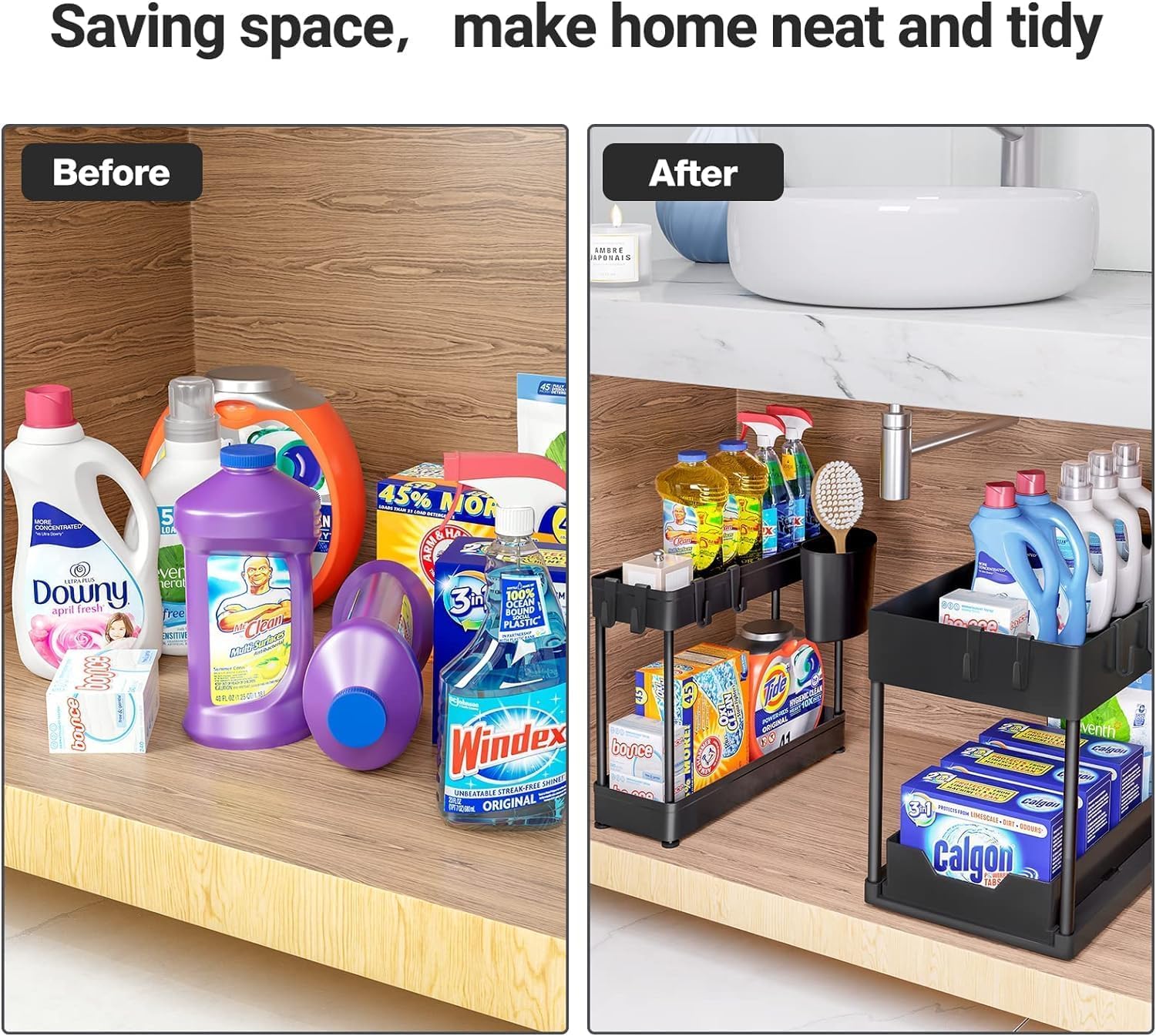 Exclusive | 2 Tier Under Cabinet Sliding Basket Organizer, Multi-Purpose Storage Shelf for Kitchen, Bathroom, Office - Black Under Sink Organizer 2026 - view 3