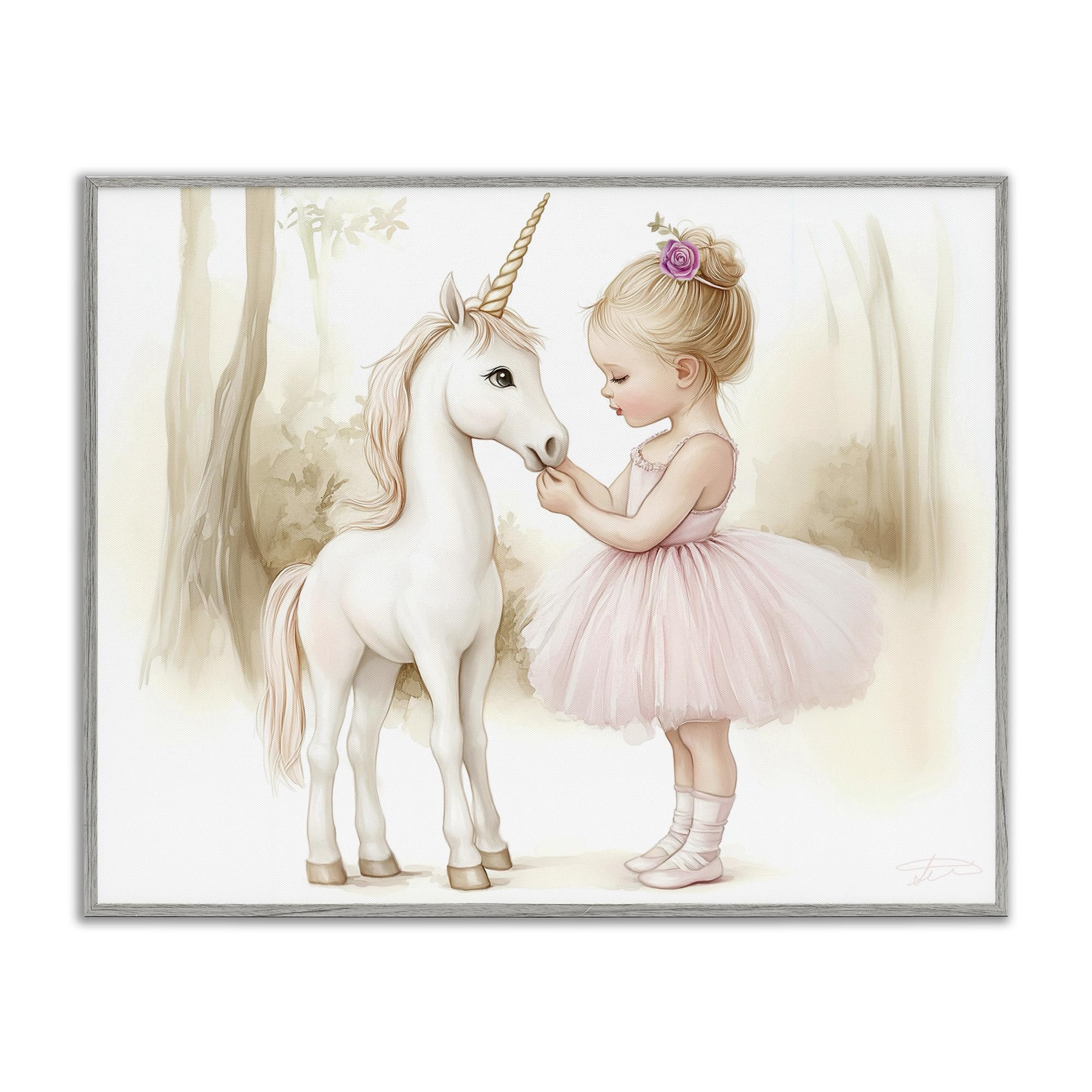 'Girl & Unicorn Friendship'| Framed Giclee Art