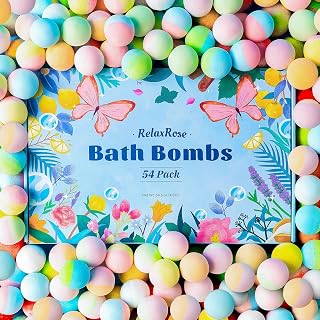 RelaxRose 54 Pack Handmade Bath Bombs: 11 Colors, 9 Scents, Natural Fizzy Relaxation for Spa Baths & Gifts